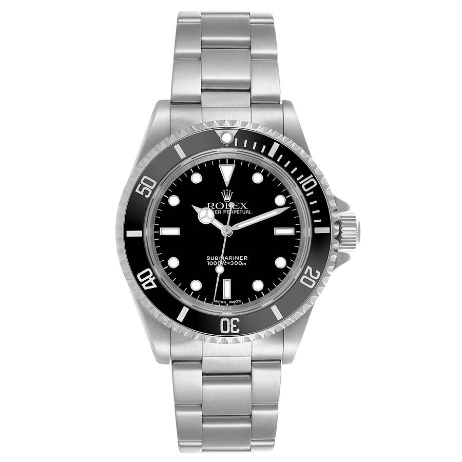 The Rolex Submariner watch is shown from a top-down angle, highlighting the dial, bezel, and bracelet.