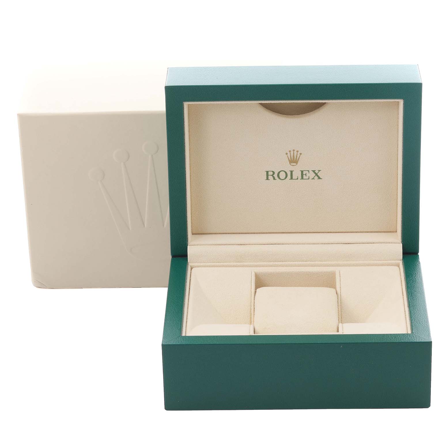 The image shows an open Rolex Submariner 116613LB Men's Steel and Gold (two tone) Blue Dial 116613LB Men's Steel and Gold (two tone) Blue Dial watch box with an interior view, featuring the brand logo inside.