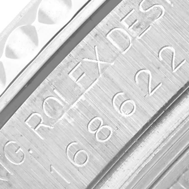 The image shows a close-up of the inner case engraving of a Rolex Yacht-Master 168622 Men's Stainless Steel Silver Dial 168622 Men's Stainless Steel Silver Dial watch.