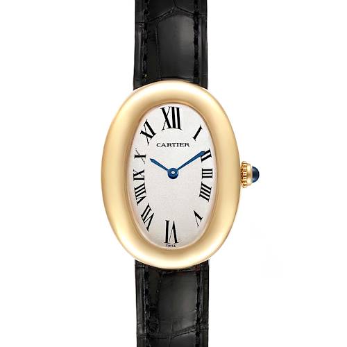 Photo of Cartier Baignoire Silver Dial Black Strap Yellow Gold Ladies Watch 1954