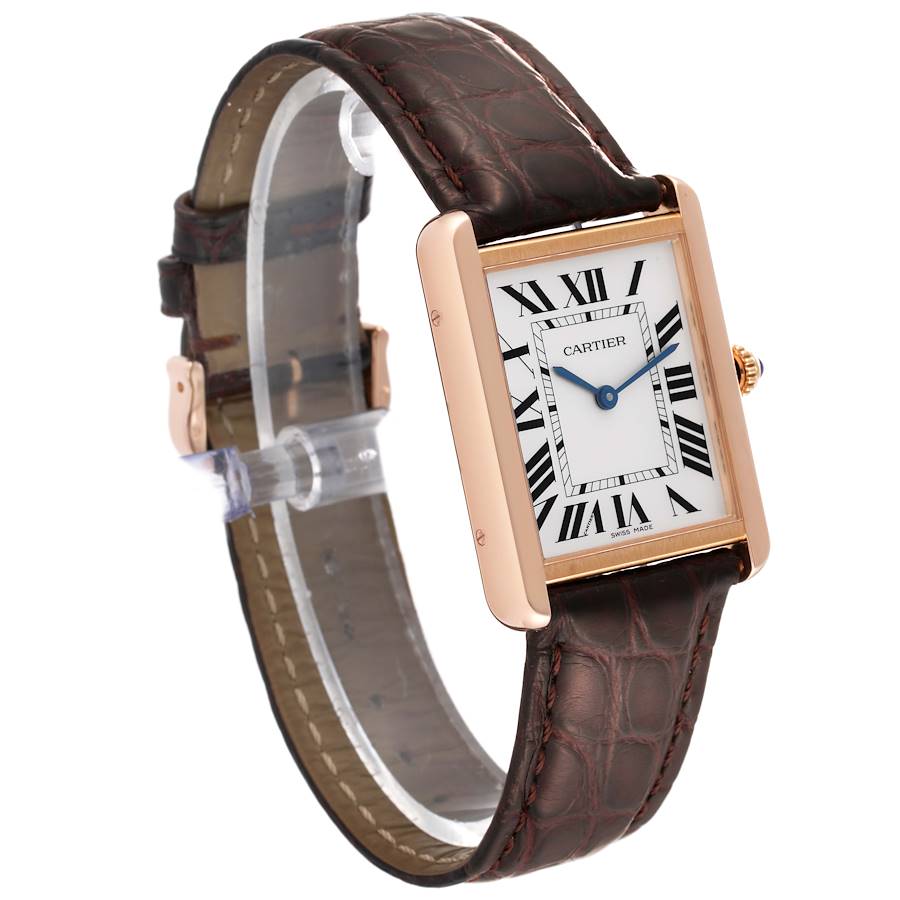 Cartier Tank Solo Large Rose Gold Steel Brown Strap Mens Watch