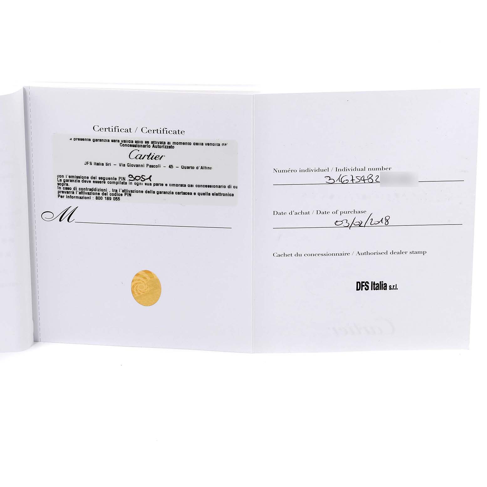 The image shows the warranty certificate and purchase details for the Cartier Tank Solo W5200025 Men's Steel and Gold (two tone) Silver Dial W5200025 Men's Steel and Gold (two tone) Silver Dial model watch.