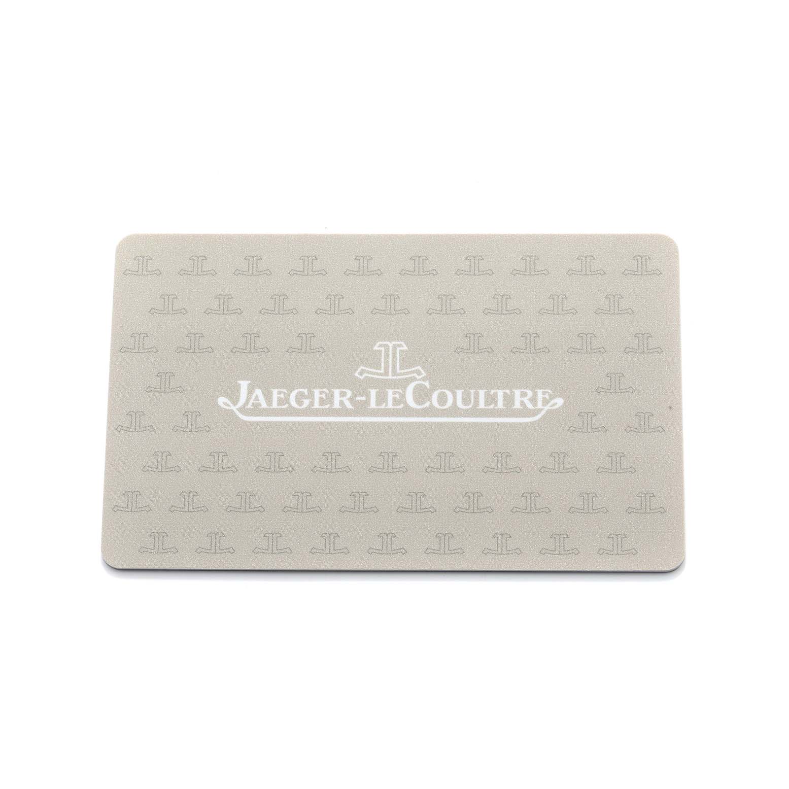 The image shows a warranty card for the Jaeger LeCoultre Master Q1368470 Men's Stainless Steel Black Dial model, featuring the brand's logo and name.