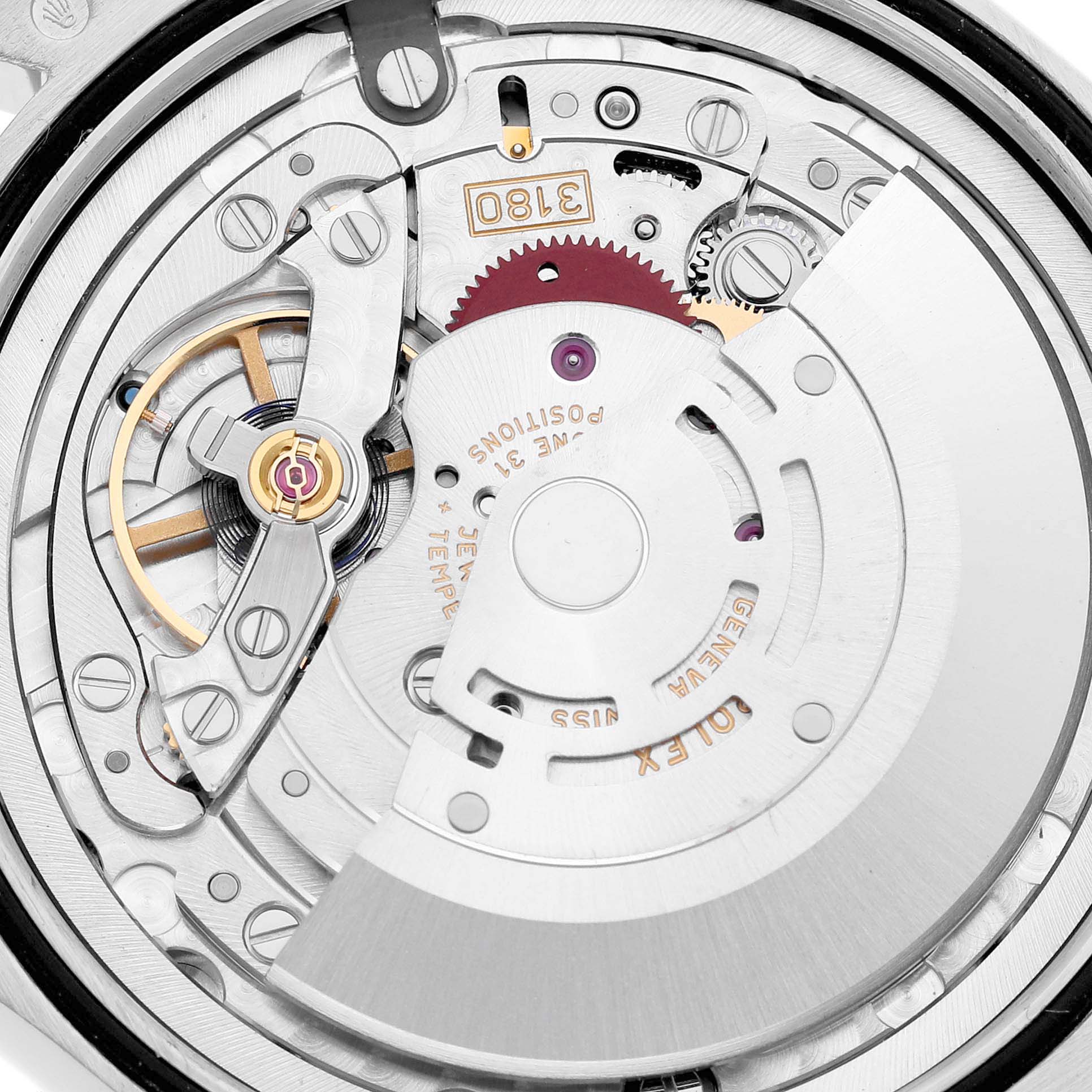 This image shows the intricate inner mechanism of a Rolex Cellini 50529 Men's White Gold Silver Dial 50529 Men's White Gold Silver Dial watch, viewed from the back.