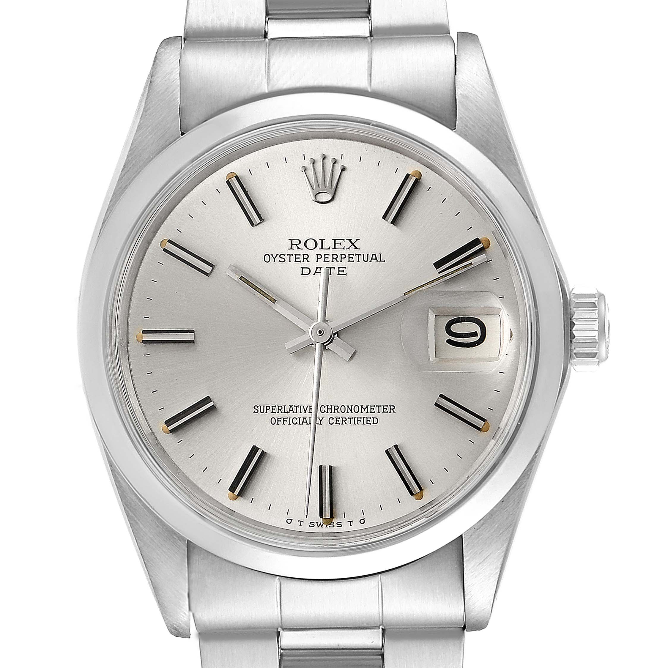 The Vintage Collection Rolex watch is shown from a front angle, displaying the dial, hands, date window, and crown.