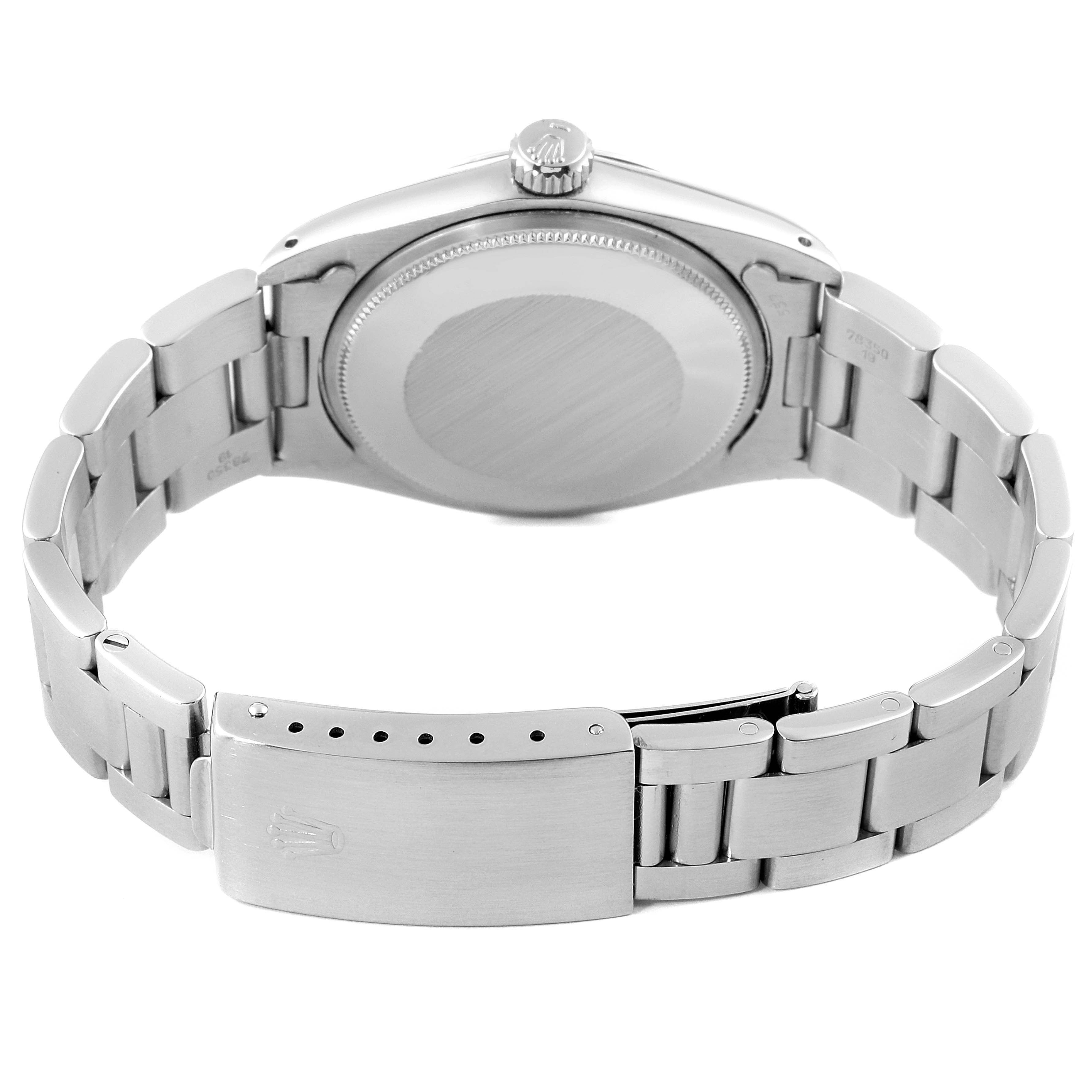 The image shows the back and bracelet clasp of the Rolex Vintage Collection 1500 Men
s Stainless Steel Silver Dial 1500 Men
s Stainless Steel Silver Dial model watch.