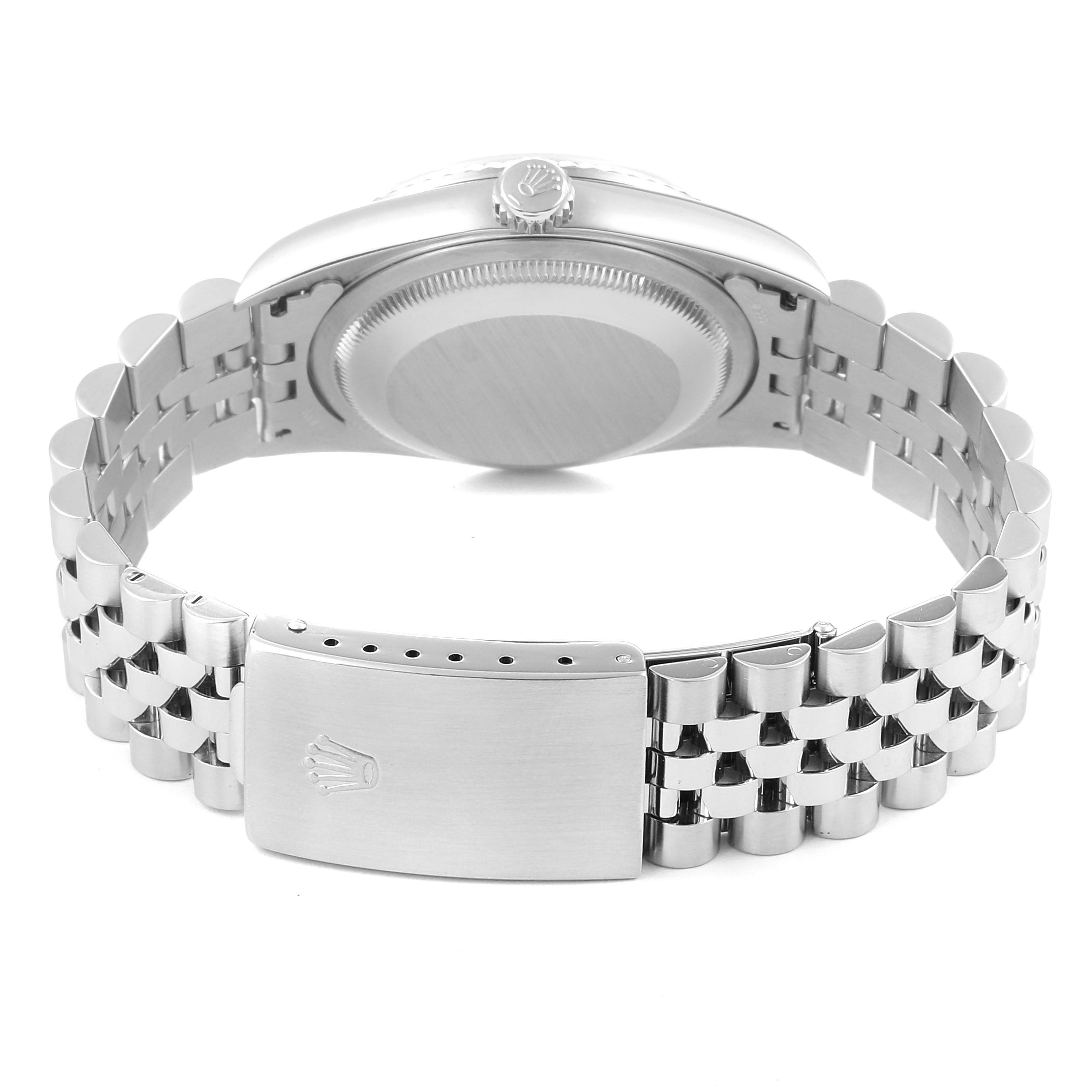 This image shows the back and bracelet clasp of a Rolex Datejust 16234 Men's Stainless Steel Blue Dial 16234 Men's Stainless Steel Blue Dial watch from a rear angle.