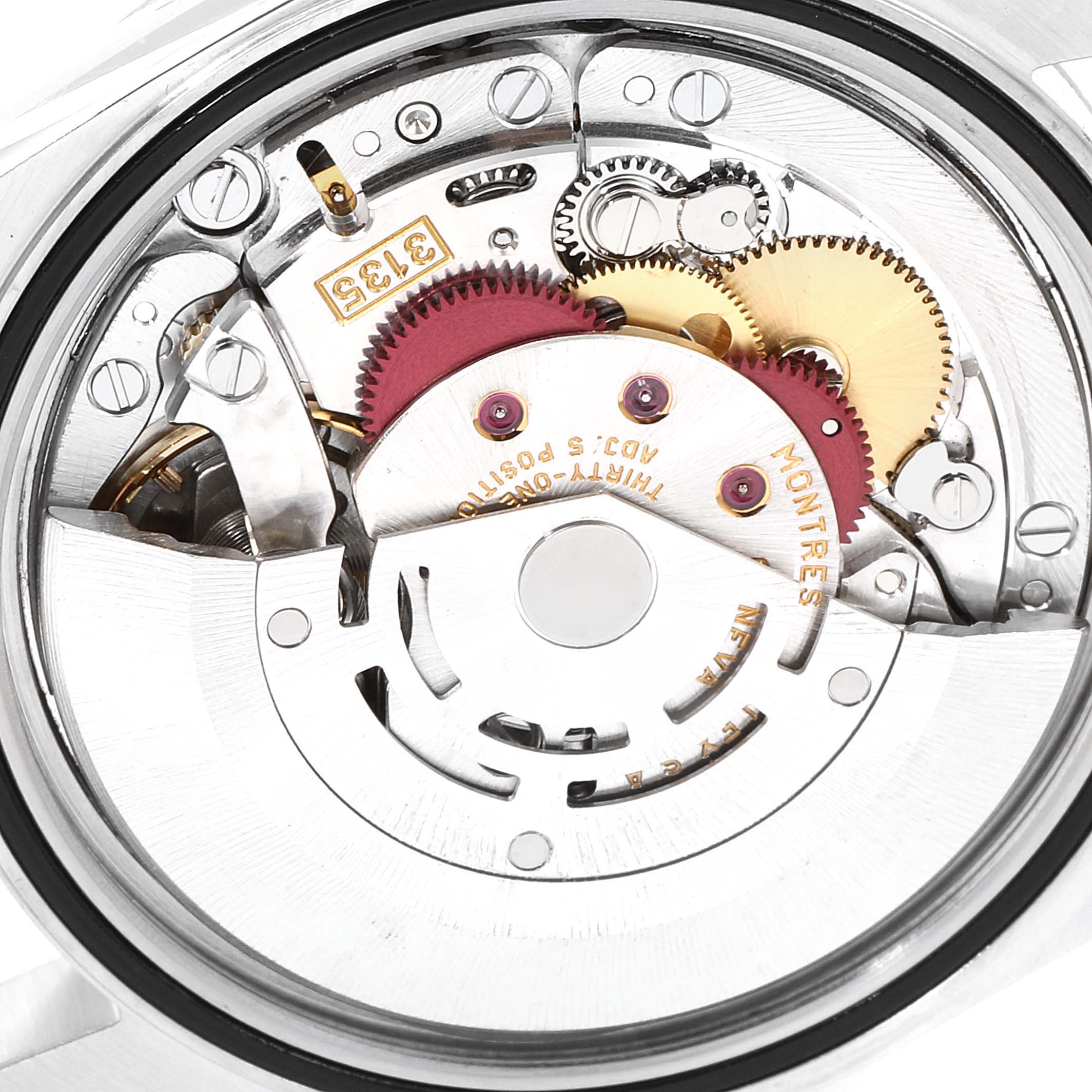 The image shows the movement mechanism of a Rolex Datejust 16234 Men's Stainless Steel White Dial 16234 Men's Stainless Steel White Dial watch viewed from the back.