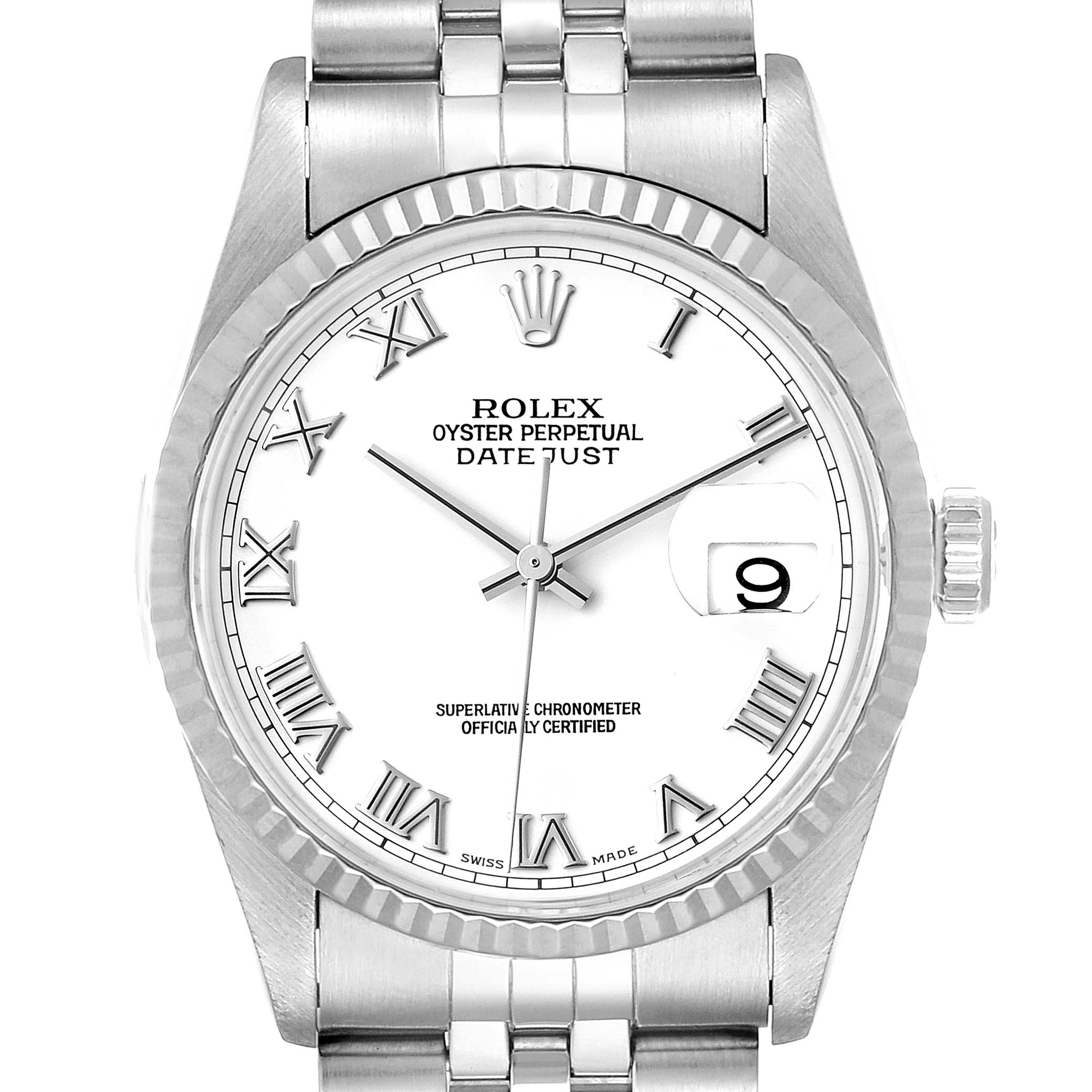 Rolex Datejust 36 Steel White Gold Fluted Bezel Mens Watch 16234 ...