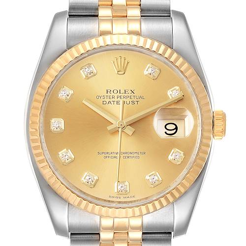 Photo of Rolex Datejust 36 Steel Yellow Gold Diamond Mens Watch 116233 Box Papers