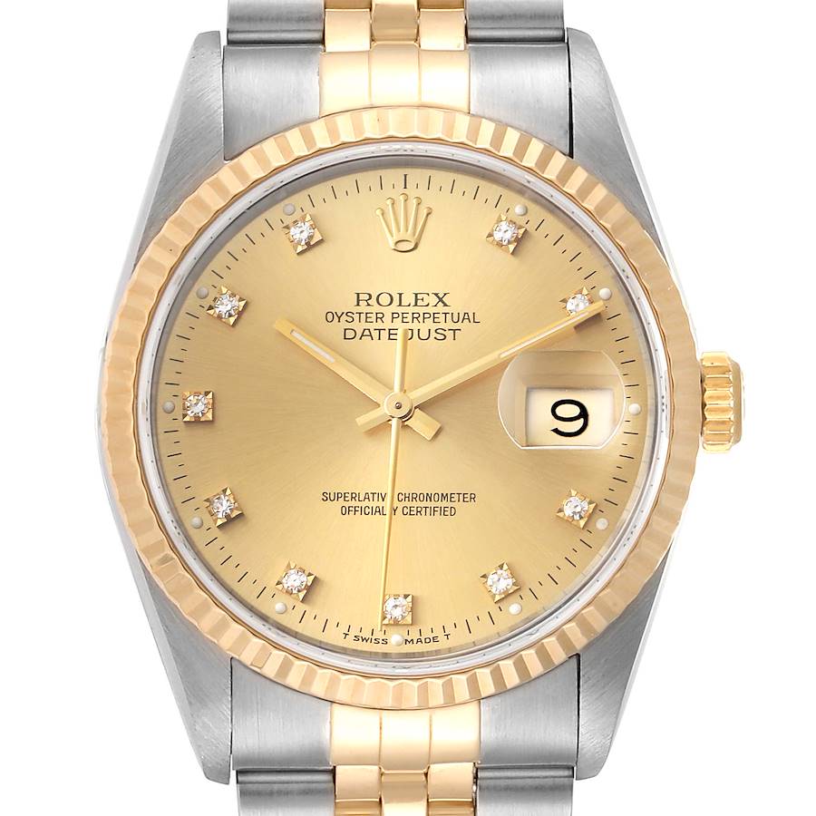 Rolex Datejust 36 Steel Yellow Gold Diamond Mens Watch 16233 Papers SwissWatchExpo