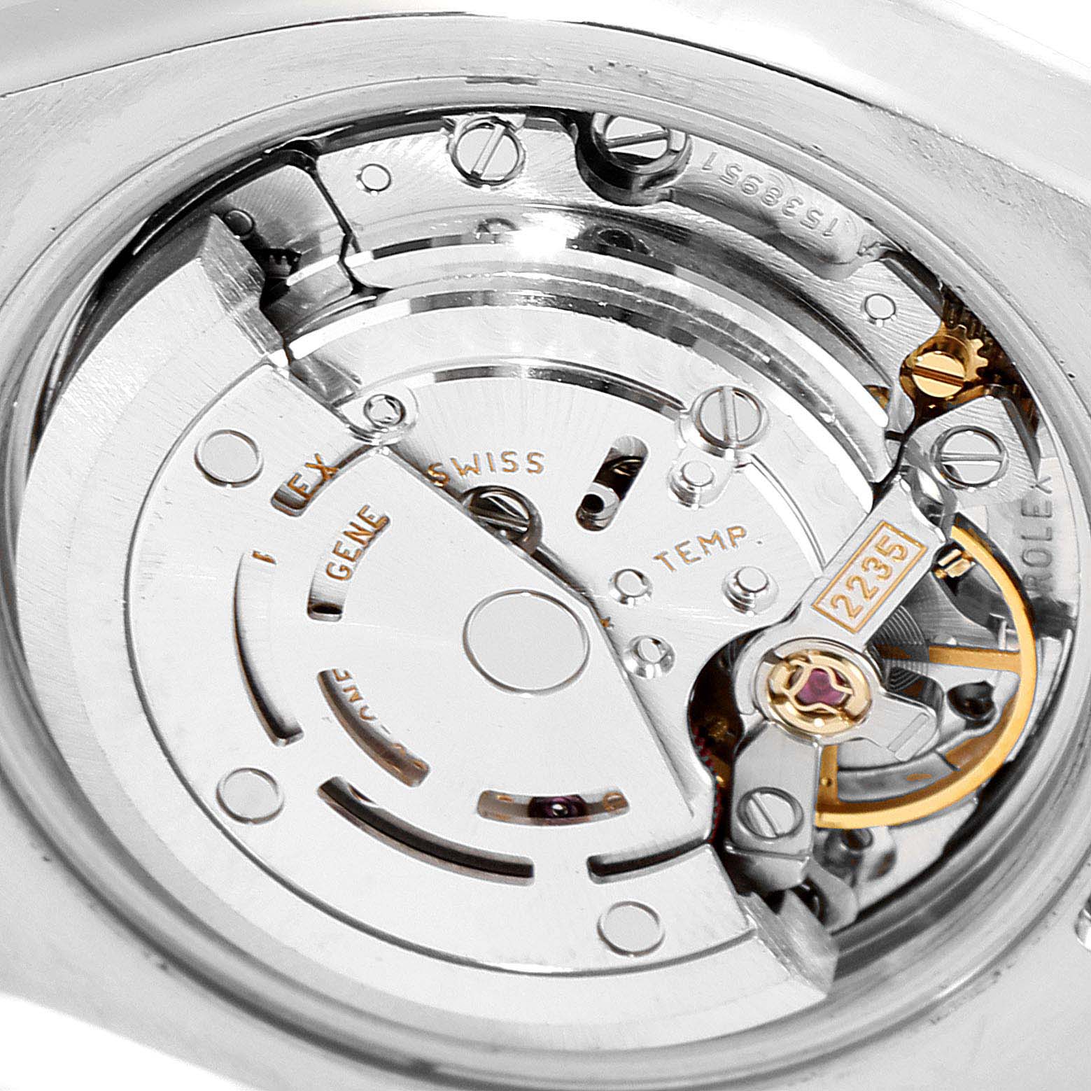 The image shows a close-up of the movement and internal components of a Rolex Datejust 179171 Women's Steel and Gold (two tone) Grey Dial 179171 Women's Steel and Gold (two tone) Grey Dial watch.