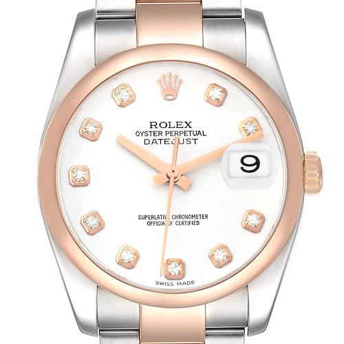 Photo of Rolex Datejust Steel Rose Gold White Diamond Dial Mens Watch 116201 Box Papers
