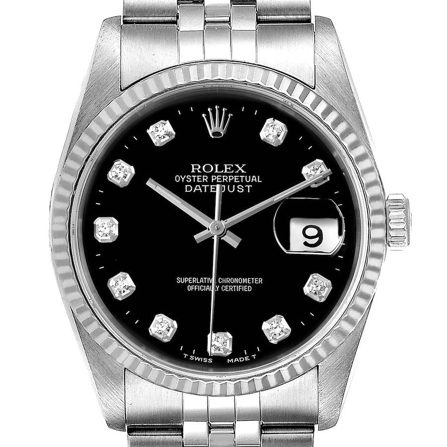 Rolex Datejust Steel White Gold Black Diamond Dial Mens Watch 16234 ...