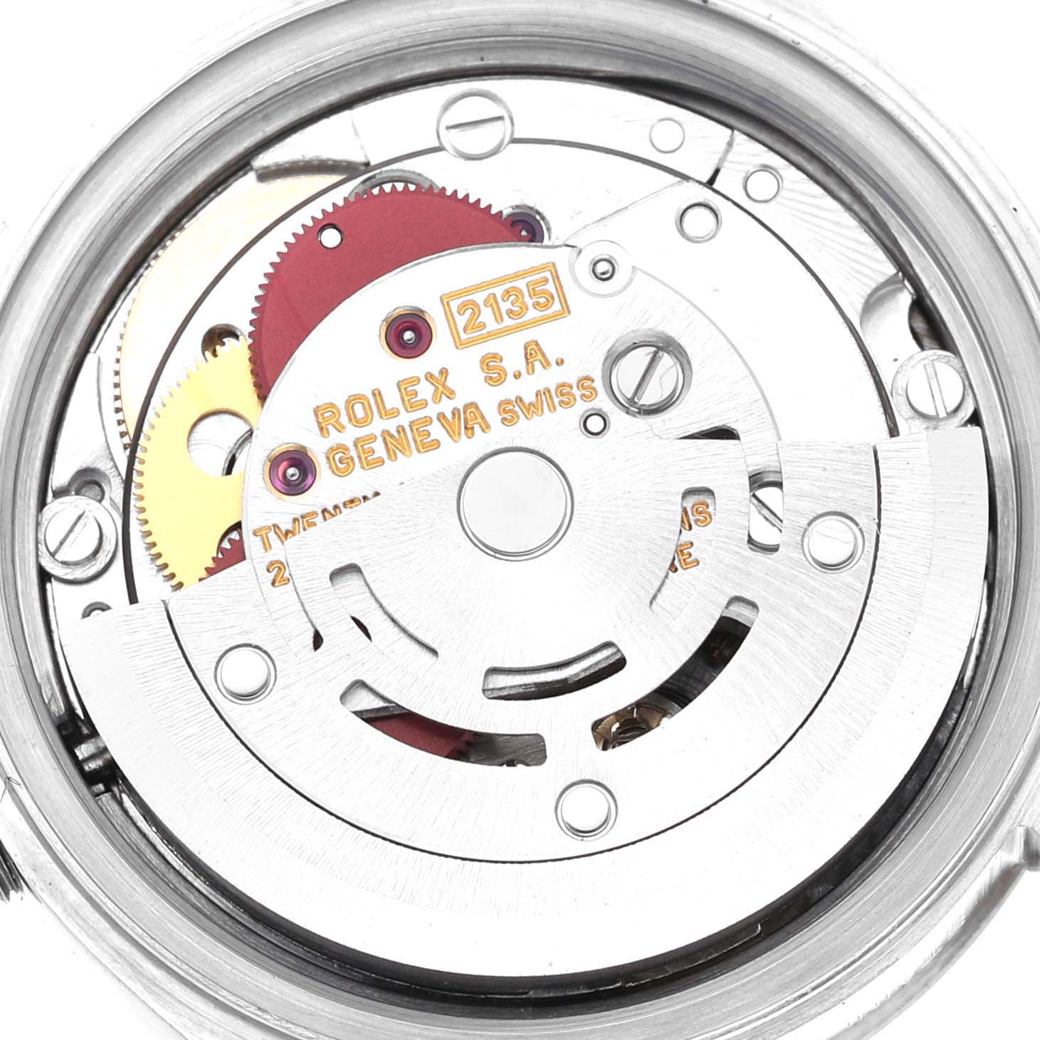 The image shows a close-up of the movement mechanism from the back of a Rolex Datejust 69174 Women's Stainless Steel Silver Dial 69174 Women's Stainless Steel Silver Dial watch.