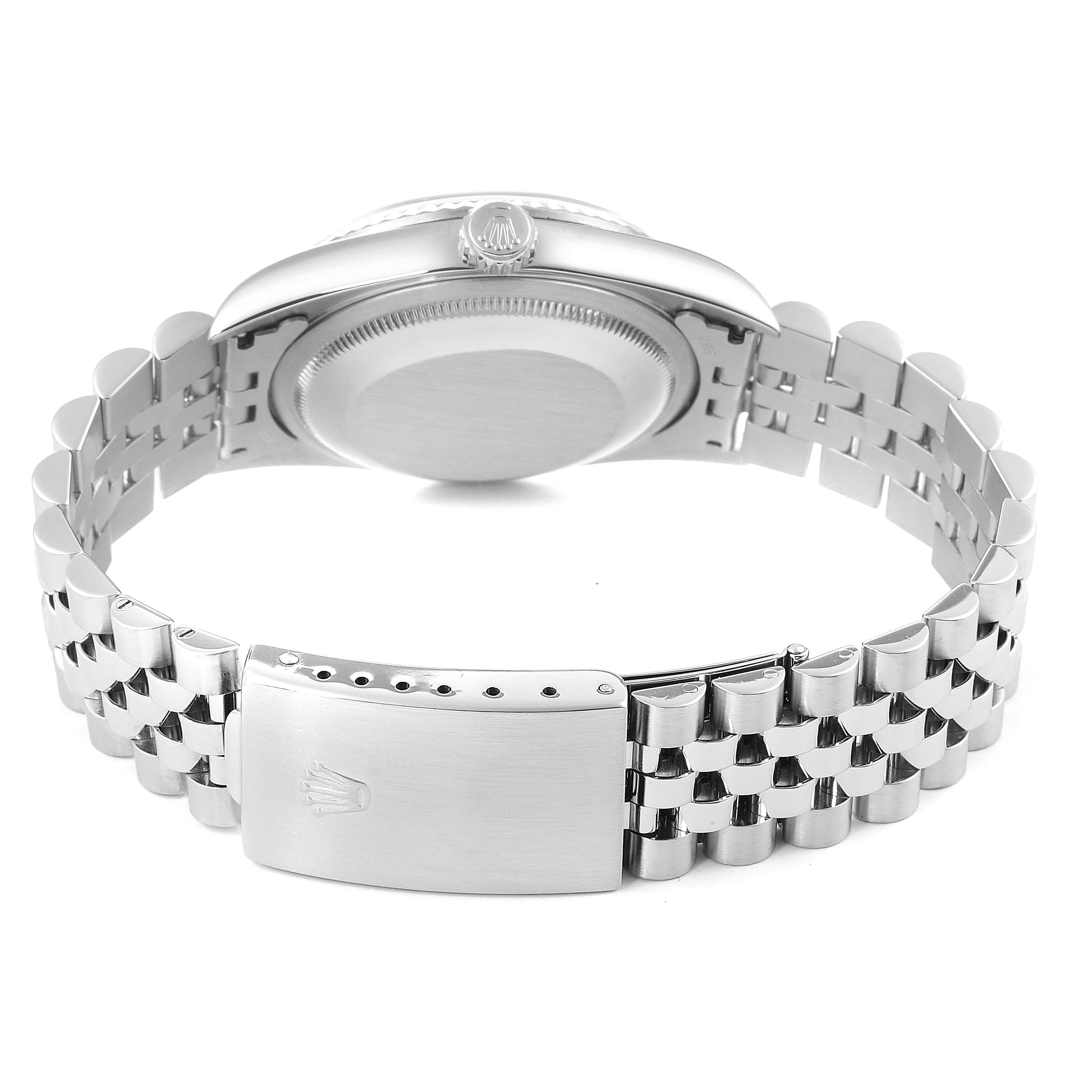 This image shows the back view of a Rolex Datejust 16234 Men's Stainless Steel Pink Dial 16234 Men's Stainless Steel Pink Dial watch, highlighting the bracelet and clasp.