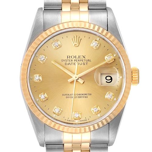 Photo of Rolex Datejust Steel Yellow Gold Jubilee Diamond Dial Mens Watch 16233