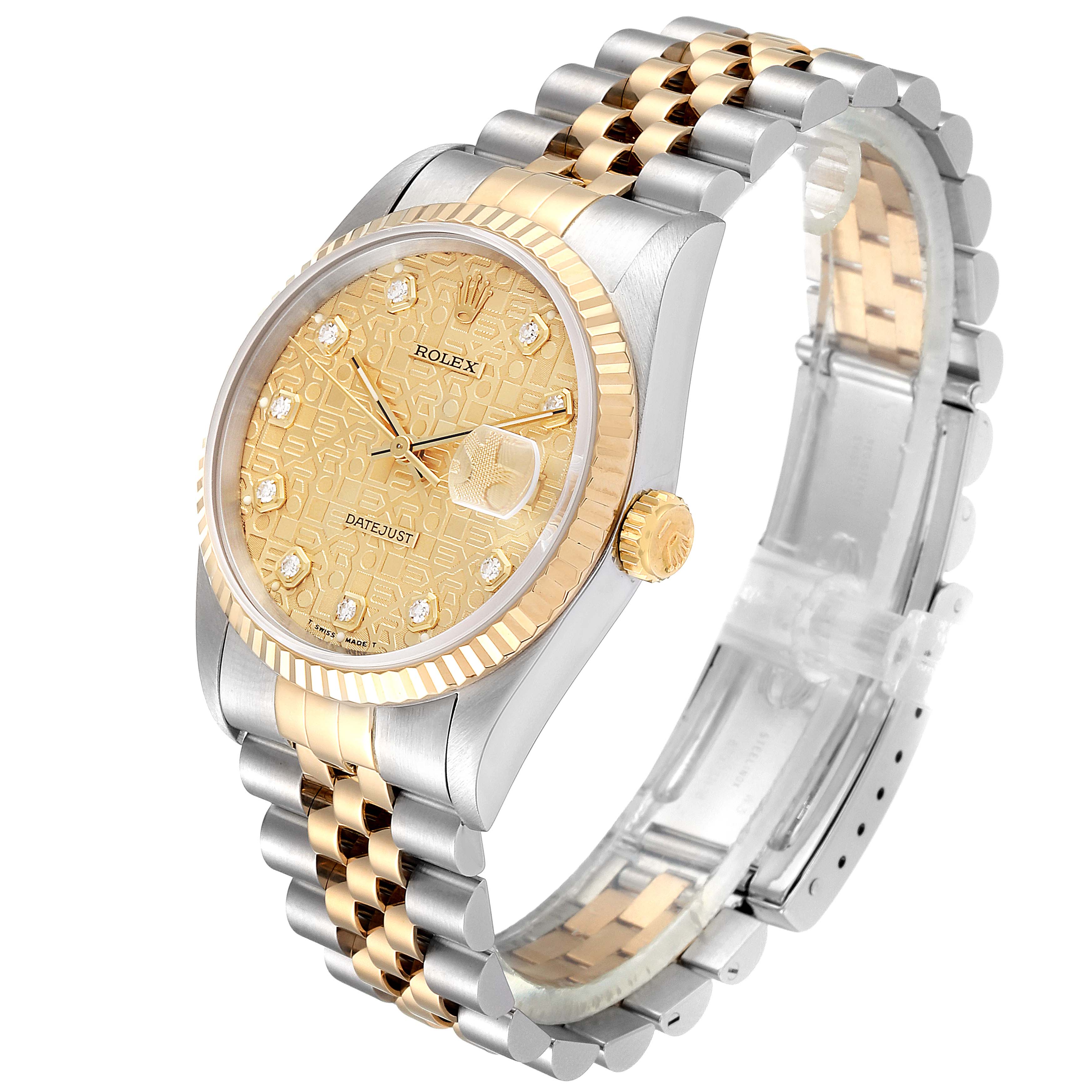 Rolex Datejust Steel Yellow Gold Jubilee Diamond Dial Mens Watch 16233