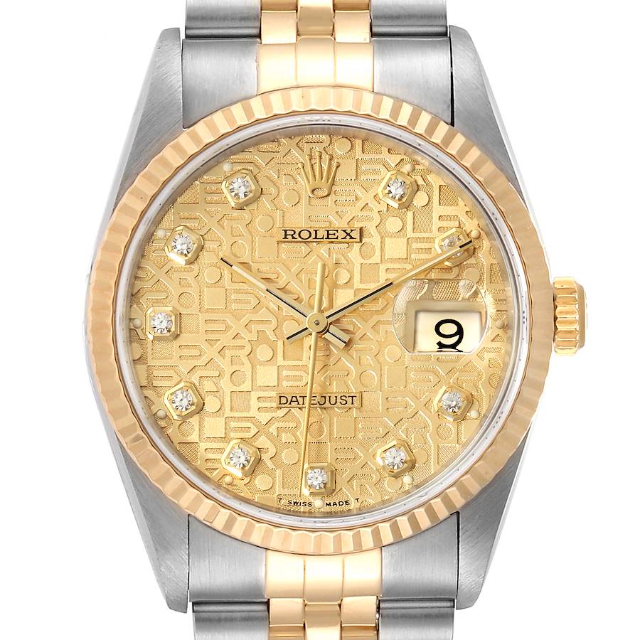 Rolex Datejust Steel Yellow Gold Jubilee Diamond Dial Mens Watch 16233 SwissWatchExpo