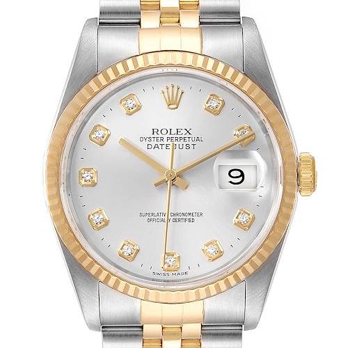 Photo of Rolex Datejust Steel Yellow Gold Silver Diamond Dial Mens Watch 16233
