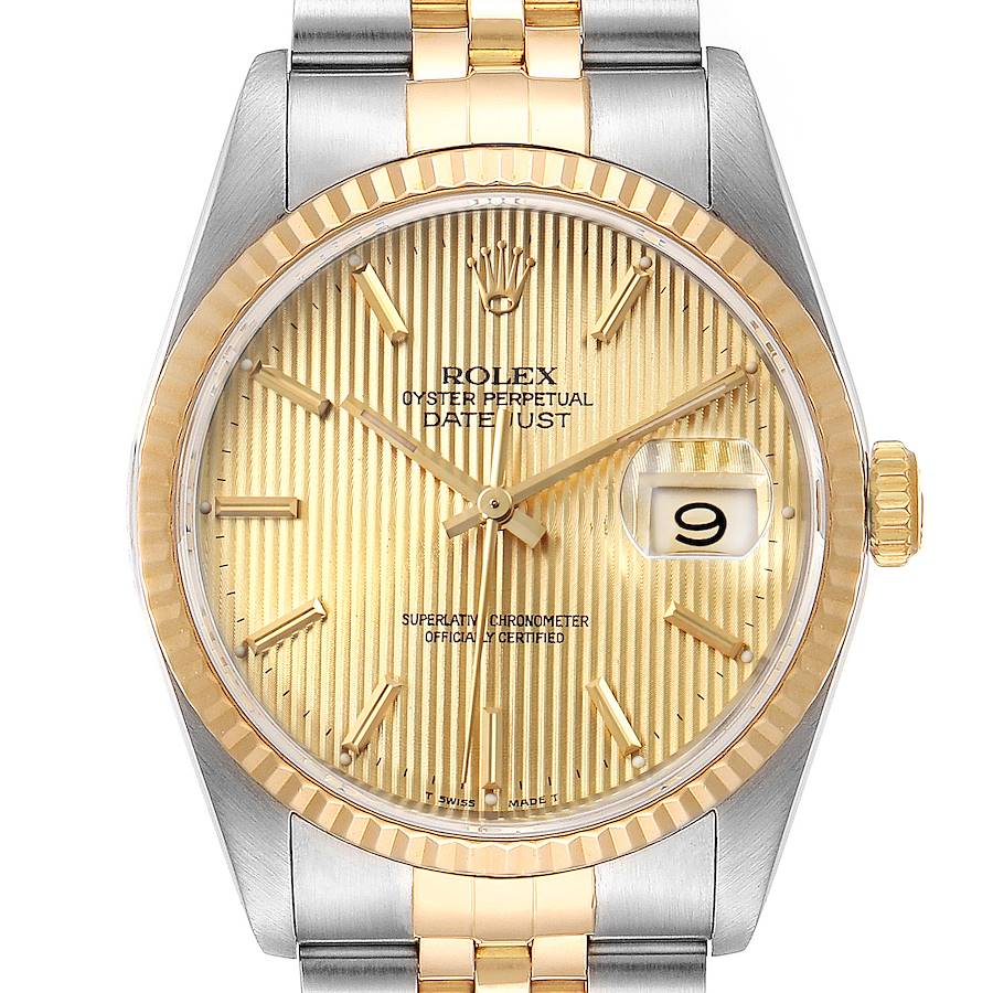 Rolex Datejust Steel Yellow Gold Tapestry Dial Mens Watch 16233 Papers SwissWatchExpo