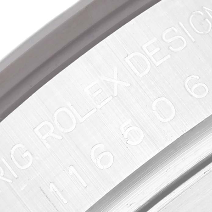 This image shows the case side engraving of the Rolex Daytona 116506 Men's Platinum Blue Dial 116506 Men's Platinum Blue Dial watch.