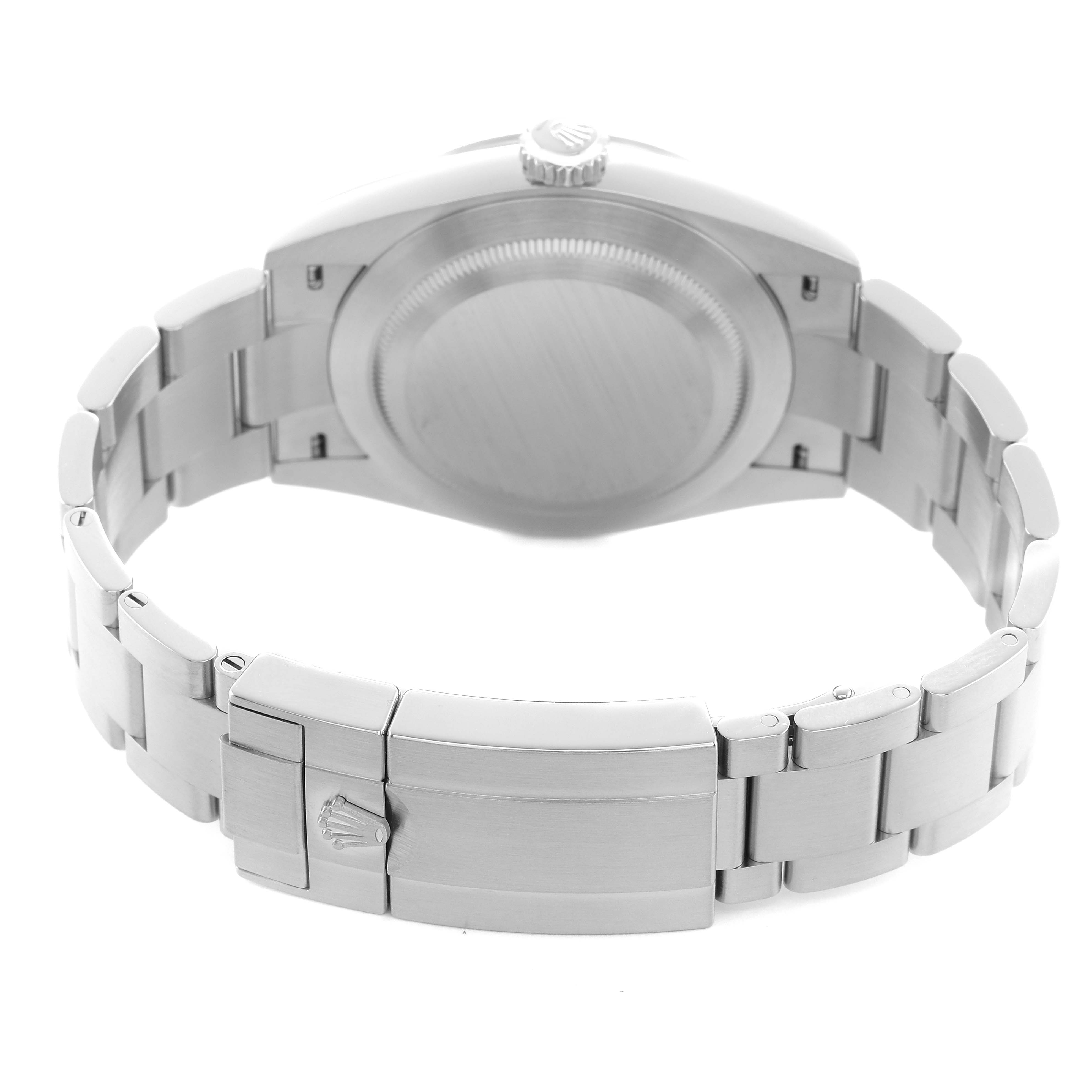 The image shows the back case and clasp of a Rolex Explorer 224270 Men's Stainless Steel Black Dial watch, viewed from the rear angle.