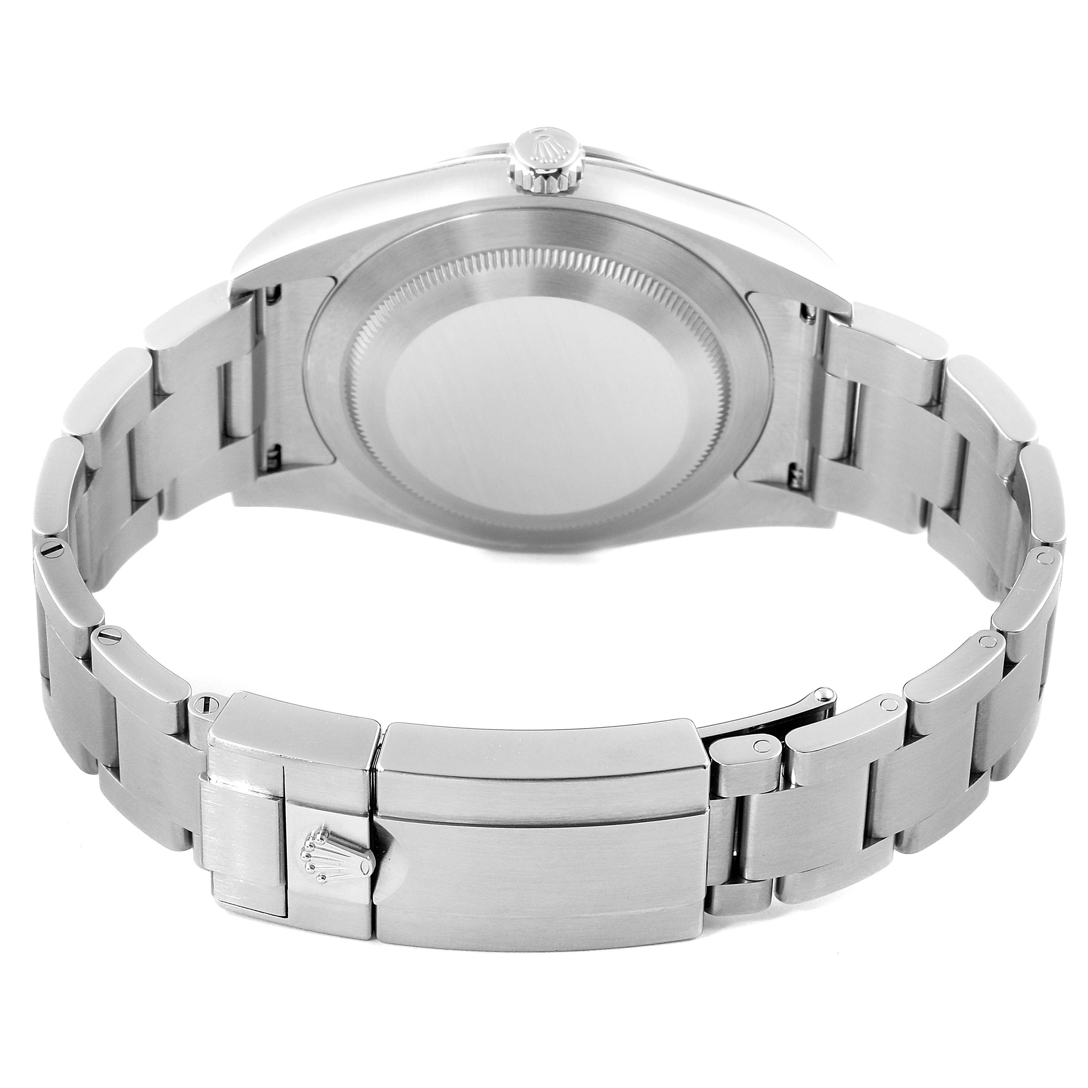 The image shows the back case and bracelet of a Rolex Explorer 214270 Men
s Stainless Steel Black Dial 214270 Men
s Stainless Steel Black Dial watch from a rear angle.