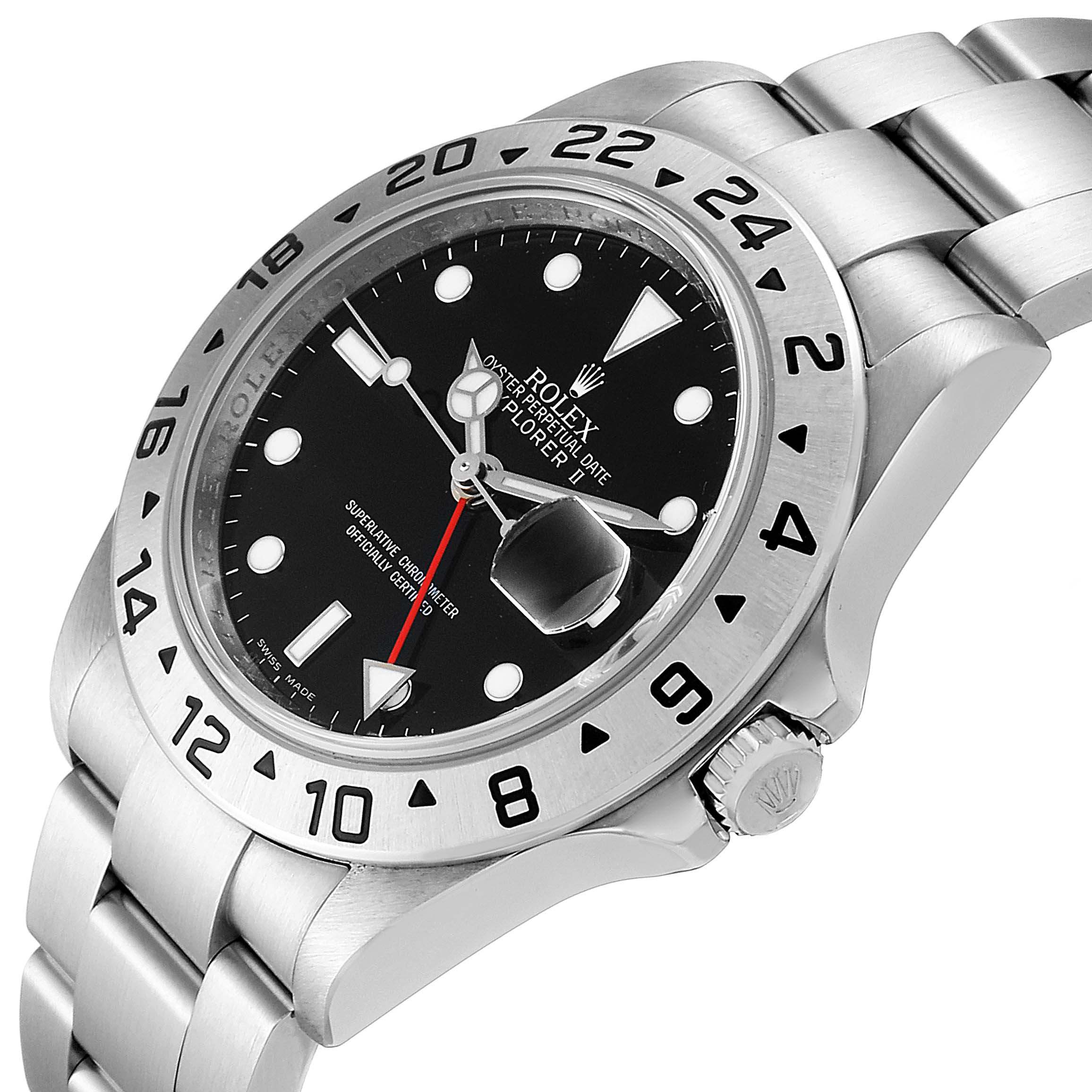 This Rolex Explorer 16570 Men
s Stainless Steel Black Dial 16570 Men
s Stainless Steel Black Dial model is shown at an angled view, featuring the bezel, dial, bracelet, and crown.