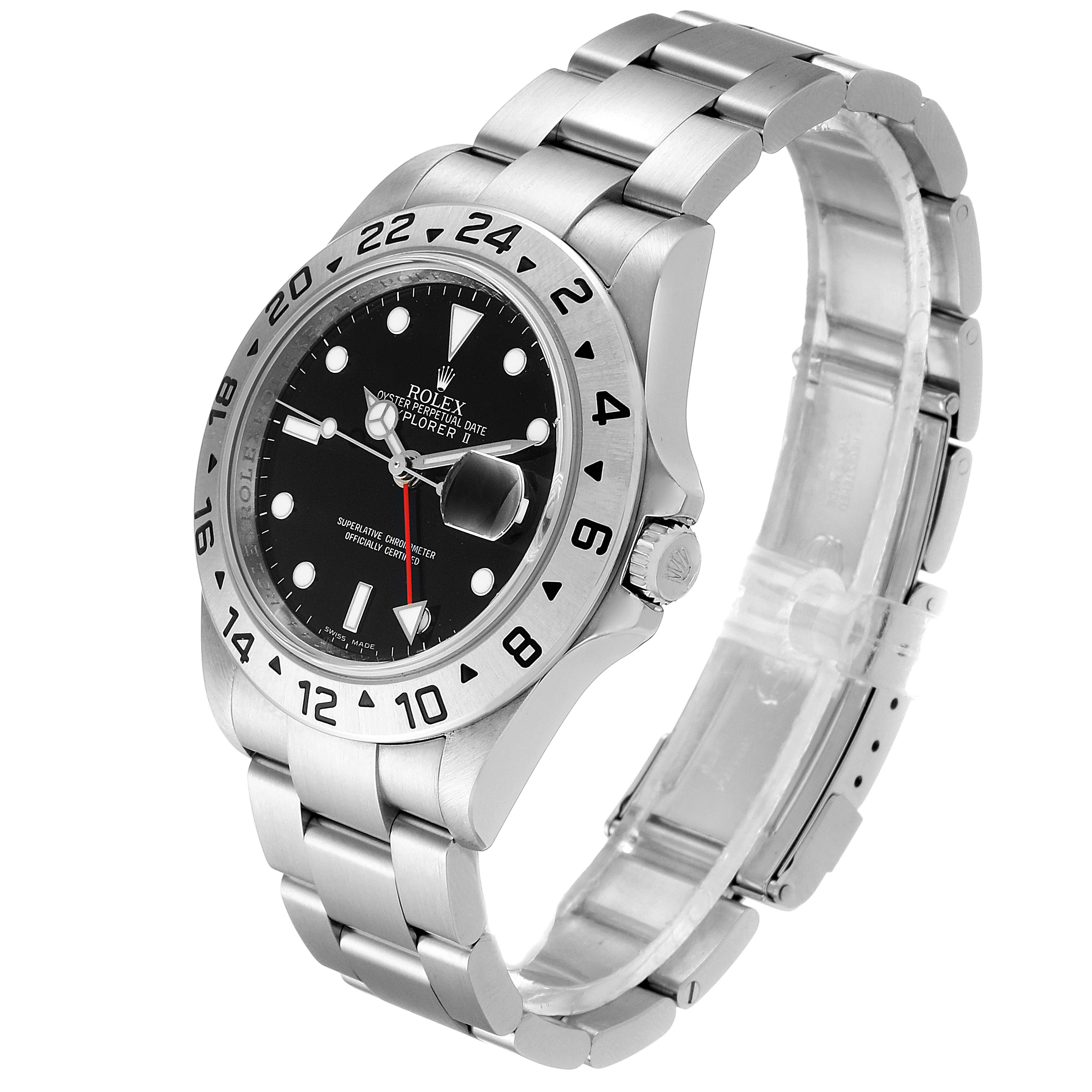 This Rolex Explorer 16570 Men
s Stainless Steel Black Dial 16570 Men
s Stainless Steel Black Dial watch is shown at a three-quarter angle, highlighting the dial, bezel, crown, and bracelet.