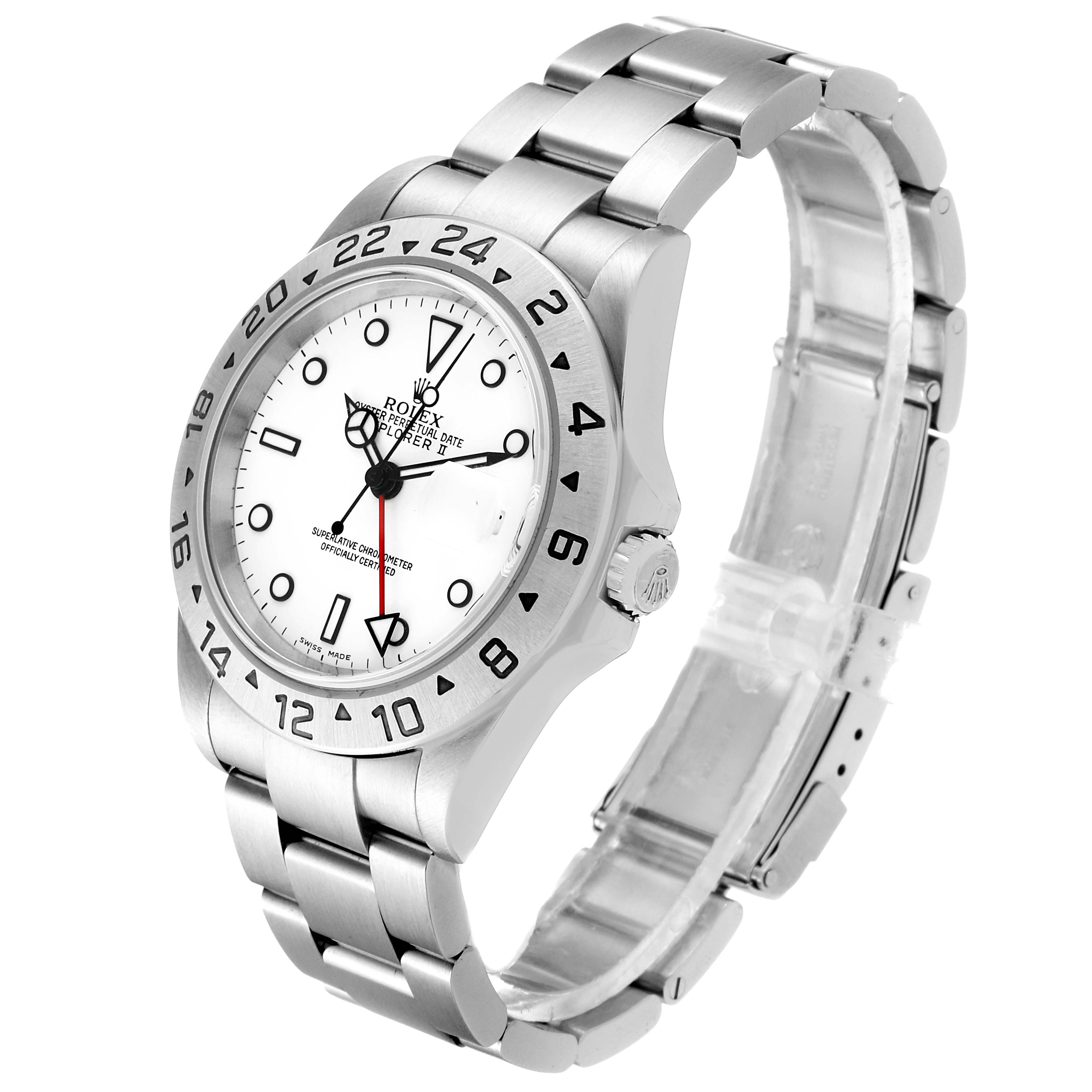 The image shows a Rolex Explorer 16570 Men
s Stainless Steel White Dial 16570 Men
s Stainless Steel White Dial watch at an oblique angle, highlighting its bezel, dial, crown, and bracelet.