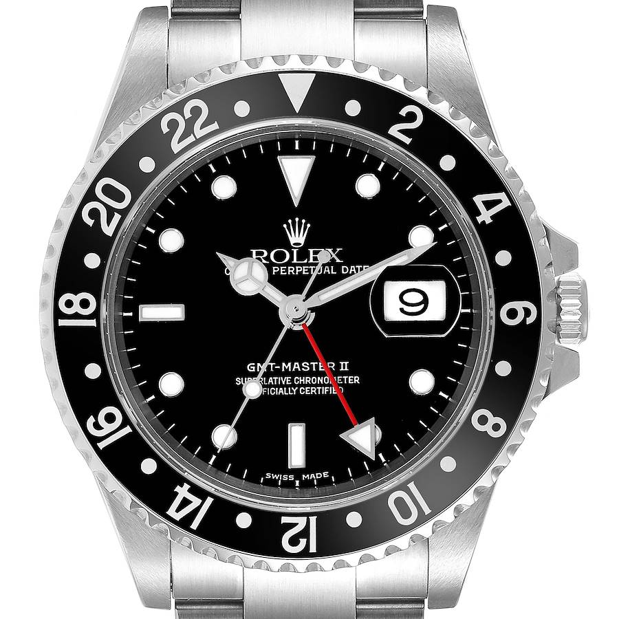 Rolex GMT Master II Black Bezel Dial Steel Mens Watch 16710 Box Papers SwissWatchExpo