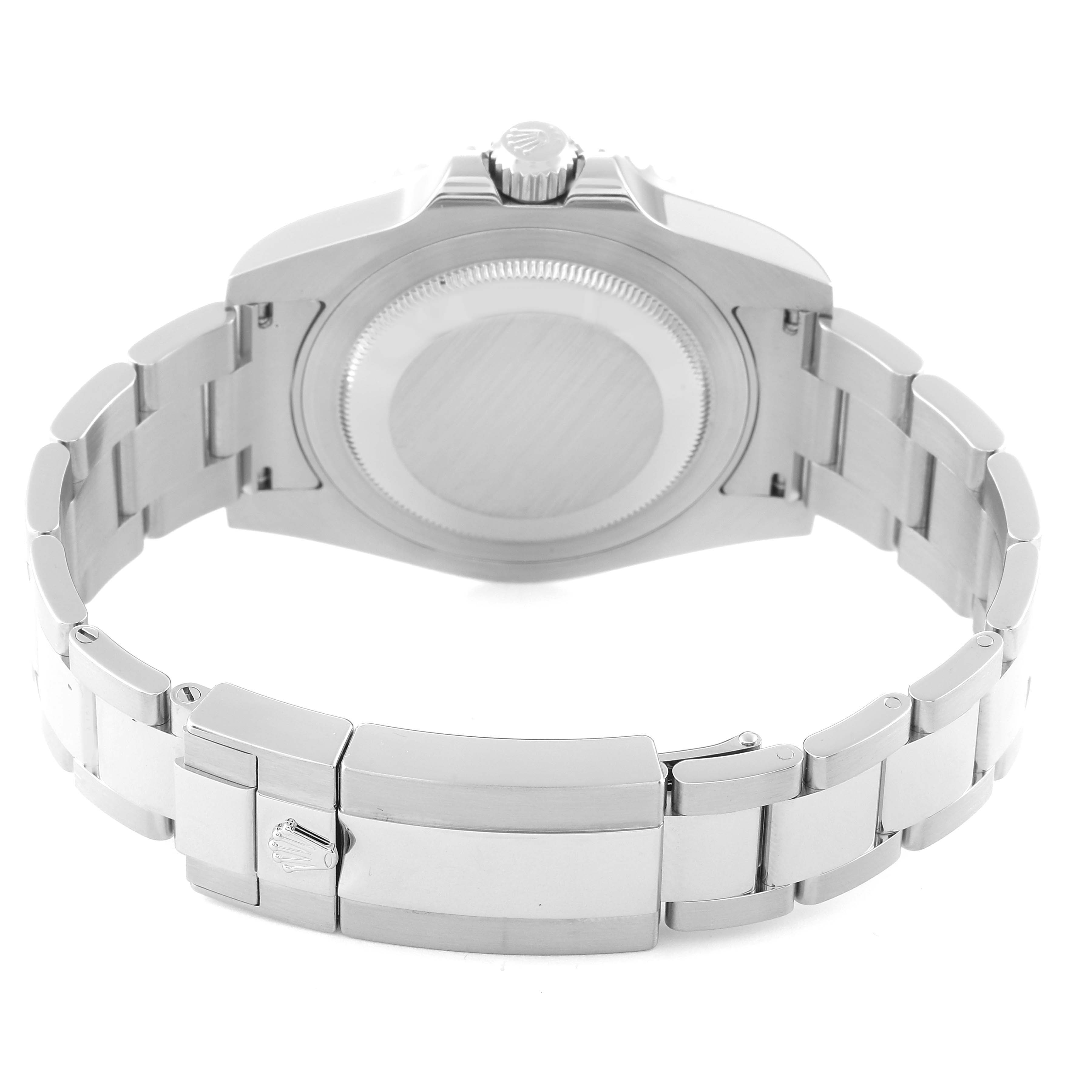 This image shows the backside and bracelet of a Rolex GMT-Master 116710 Men's Stainless Steel Black Dial 116710 Men's Stainless Steel Black Dial watch, highlighting the clasp and case back.