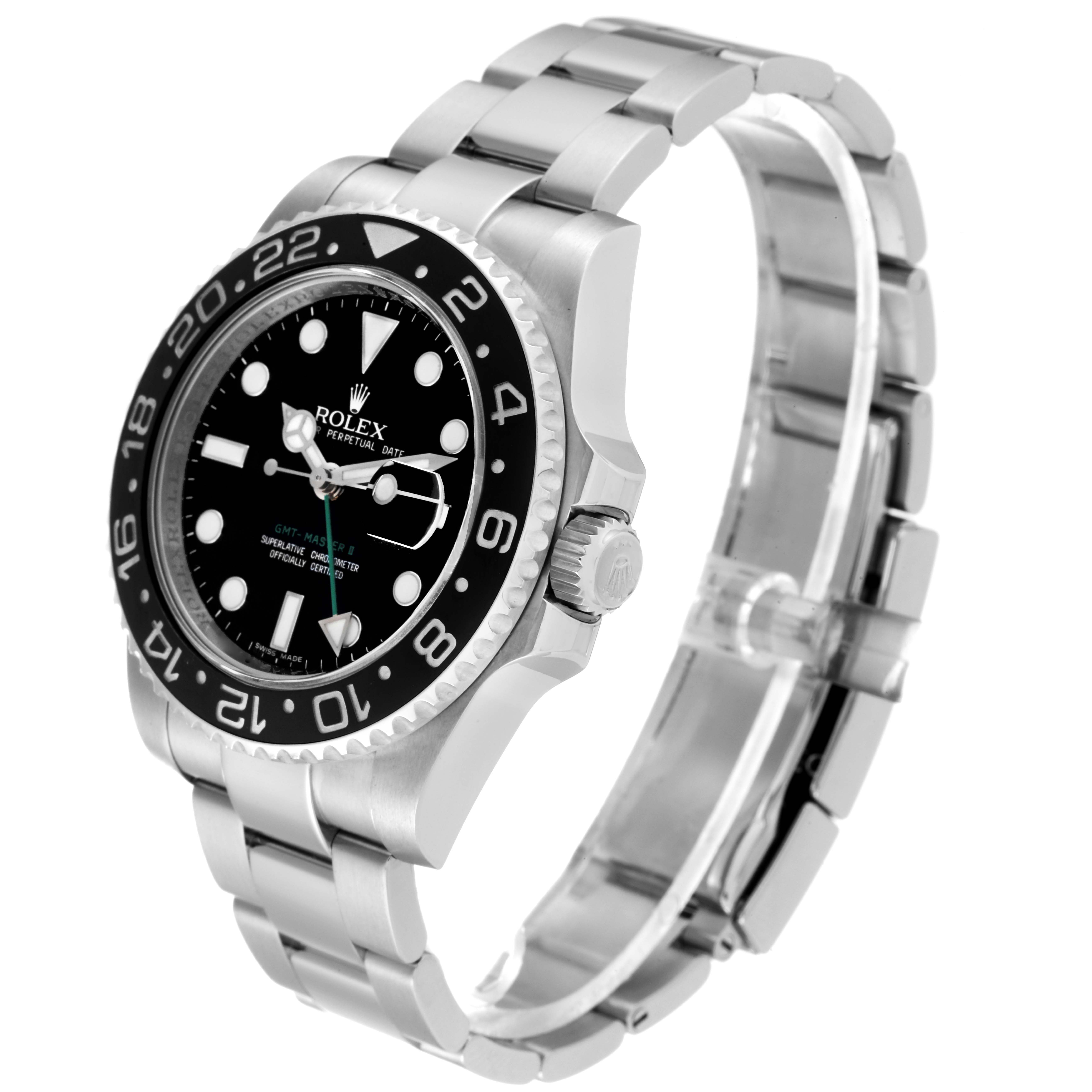 The image shows a Rolex GMT-Master 116710 Men's Stainless Steel Black Dial 116710 Men's Stainless Steel Black Dial watch at a diagonal angle, highlighting the face, crown, and bracelet.