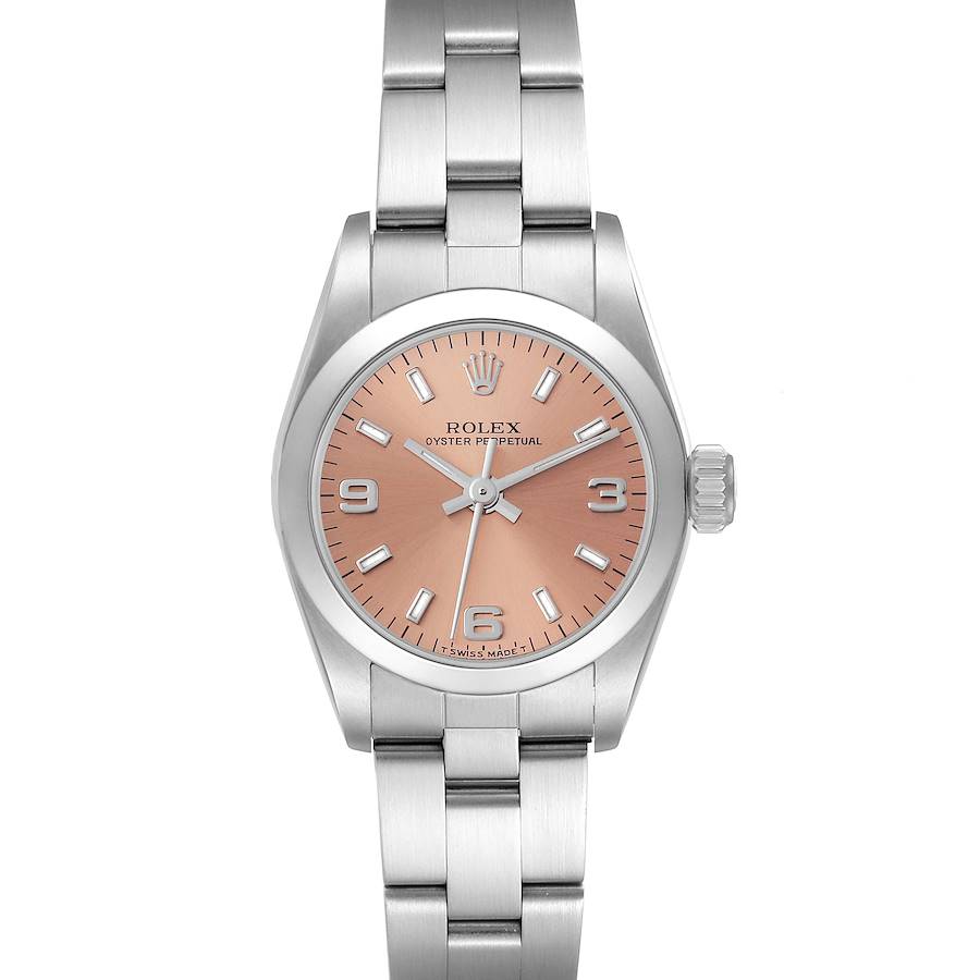Rolex Oyster Perpetual Nondate Steel Salmon Dial Ladies Watch 67180 SwissWatchExpo
