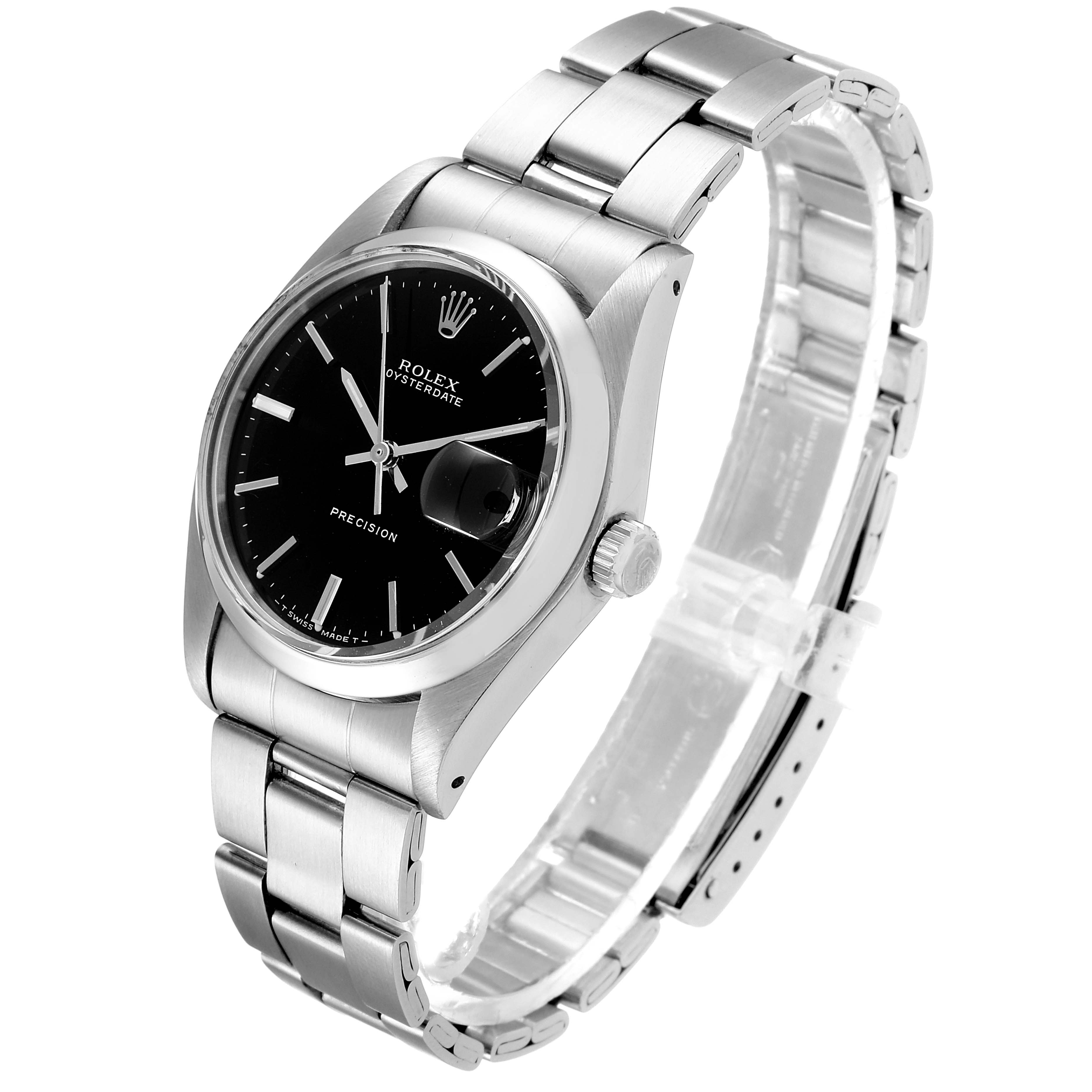 The Rolex Vintage Collection 6694 Men
s Stainless Steel Black Dial 6694 Men
s Stainless Steel Black Dial watch is shown at a three-quarter angle, highlighting its black dial, steel case, and metal bracelet.