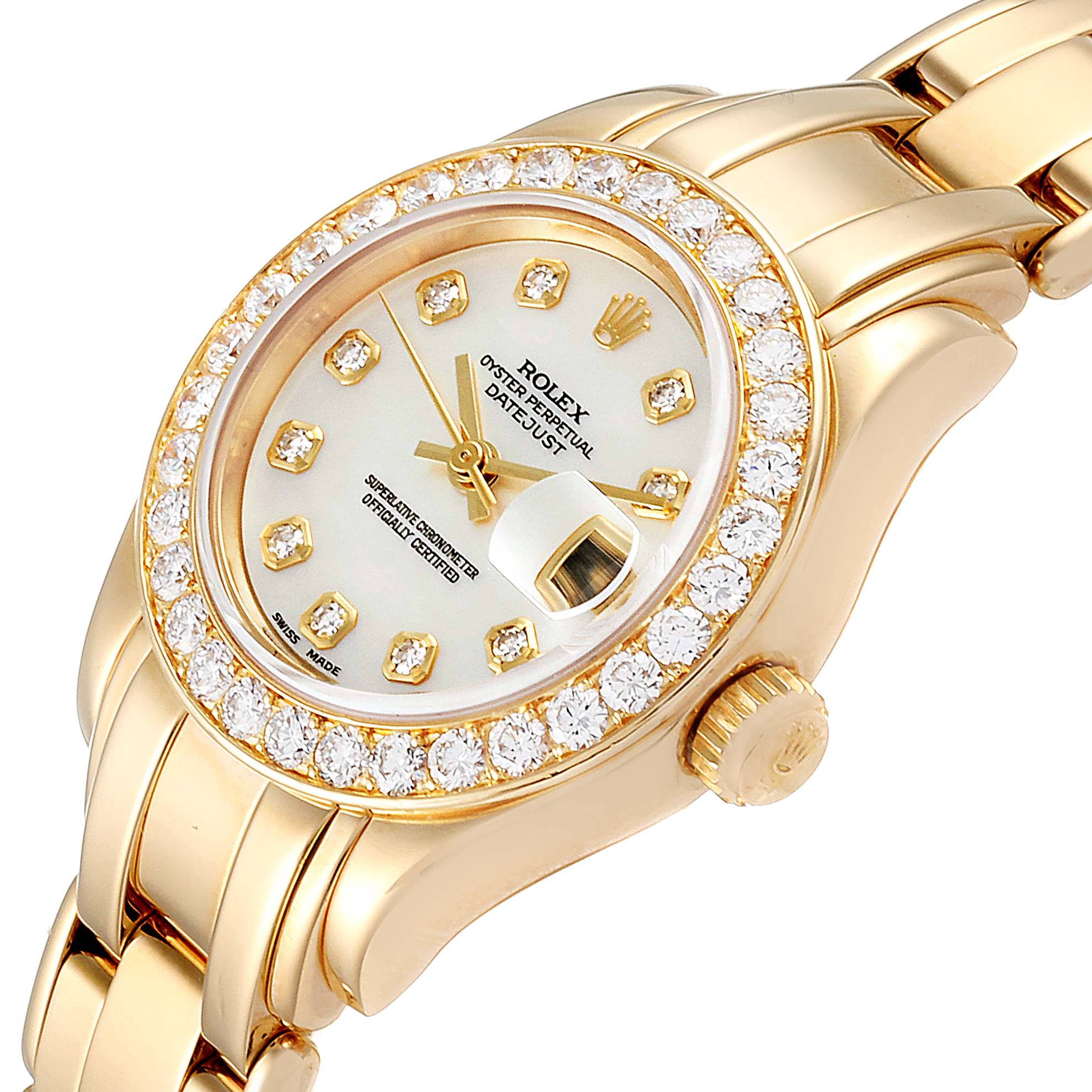 Rolex Pearlmaster Yellow Gold Diamond Ladies Watch 69298 Box Papers 