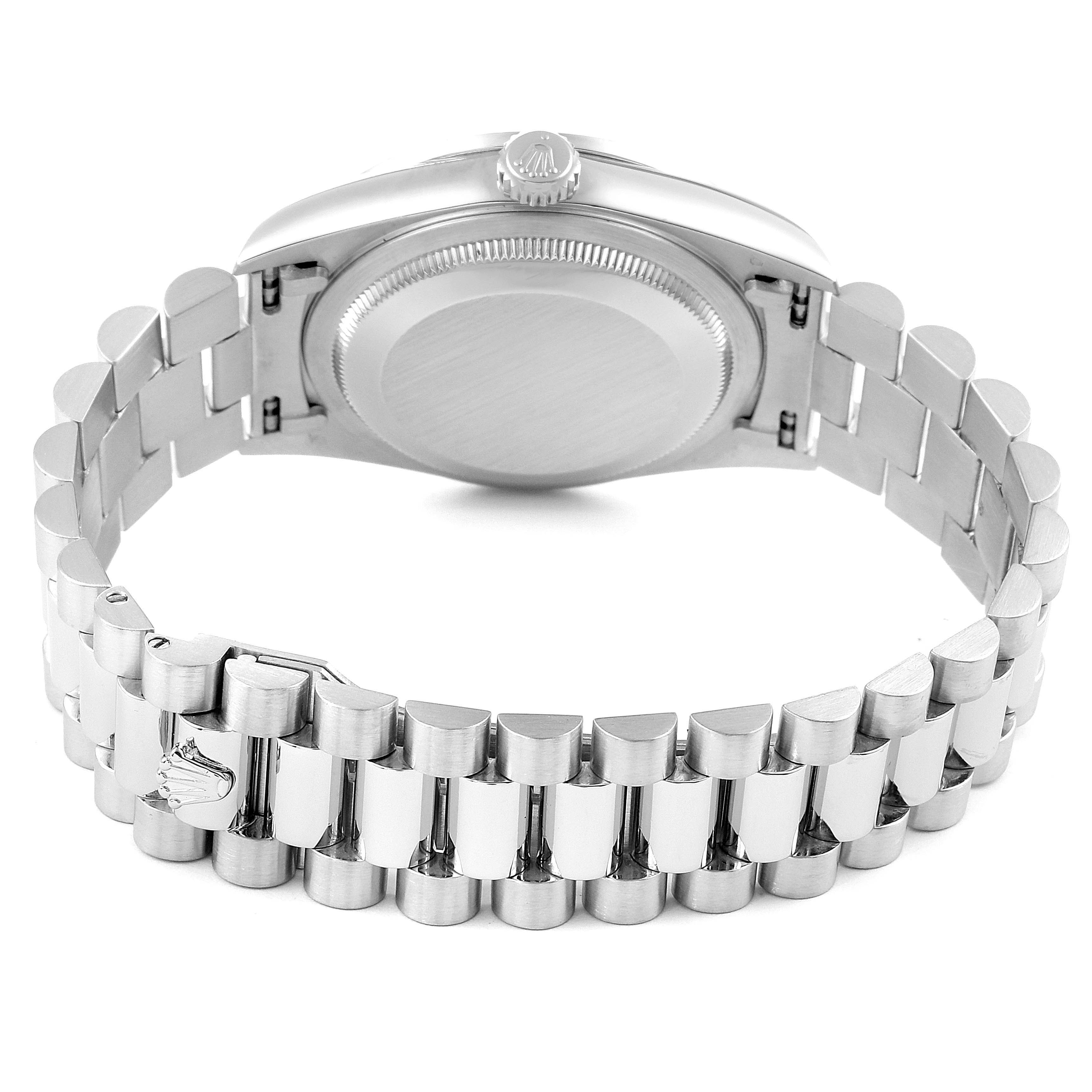 The image shows the back case and bracelet of the Rolex President 18346 Men's Platinum Silver Dial 18346 Men's Platinum Silver Dial model watch from the rear angle.