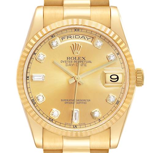 Photo of Rolex President Day-Date Yellow Gold Diamond Dial Mens Watch 118238