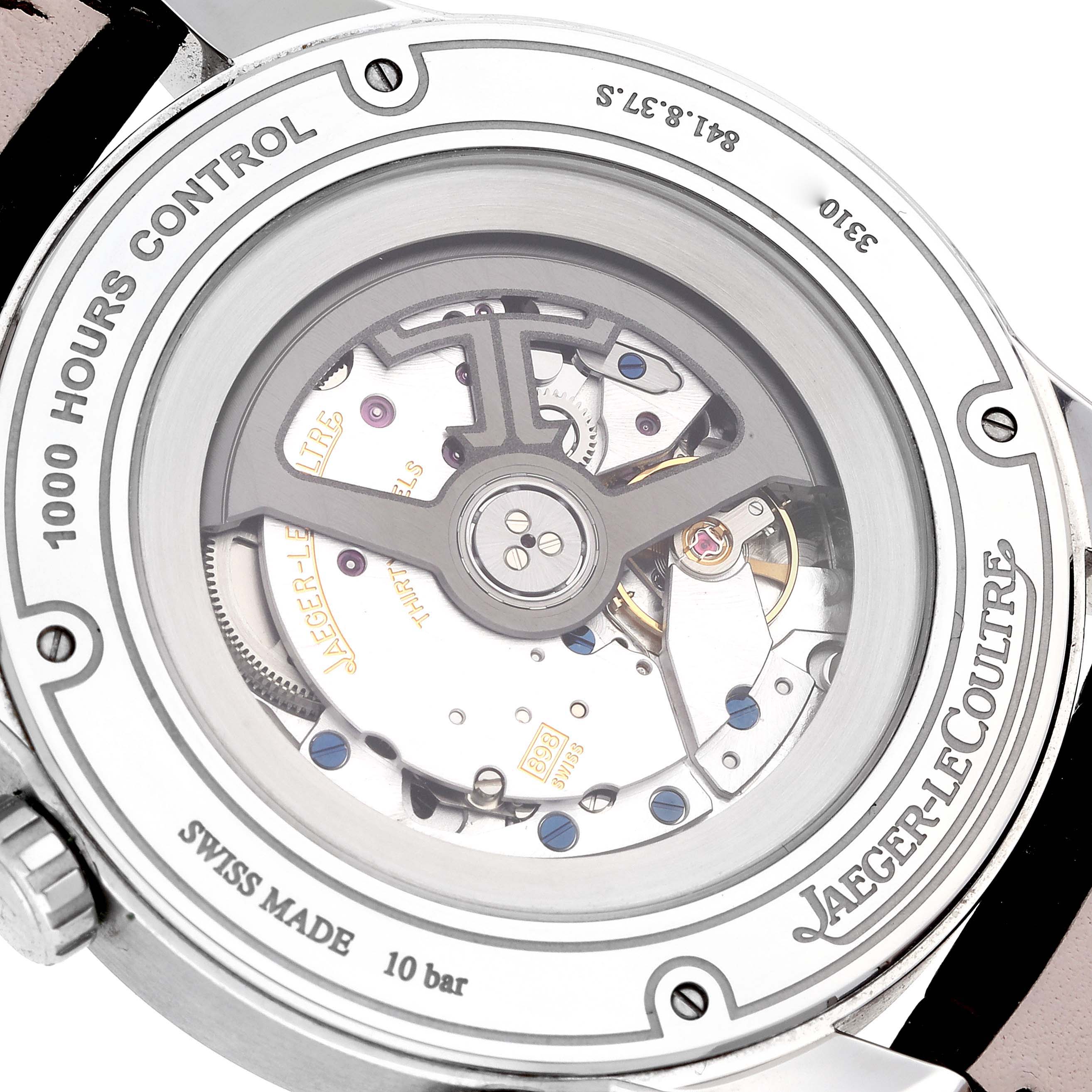 This image shows the back view of the Jaeger LeCoultre Polaris Q9008471 Men's Stainless Steel Black Dial Q9008471 Men's Stainless Steel Black Dial watch, highlighting its movement and internal mechanics.