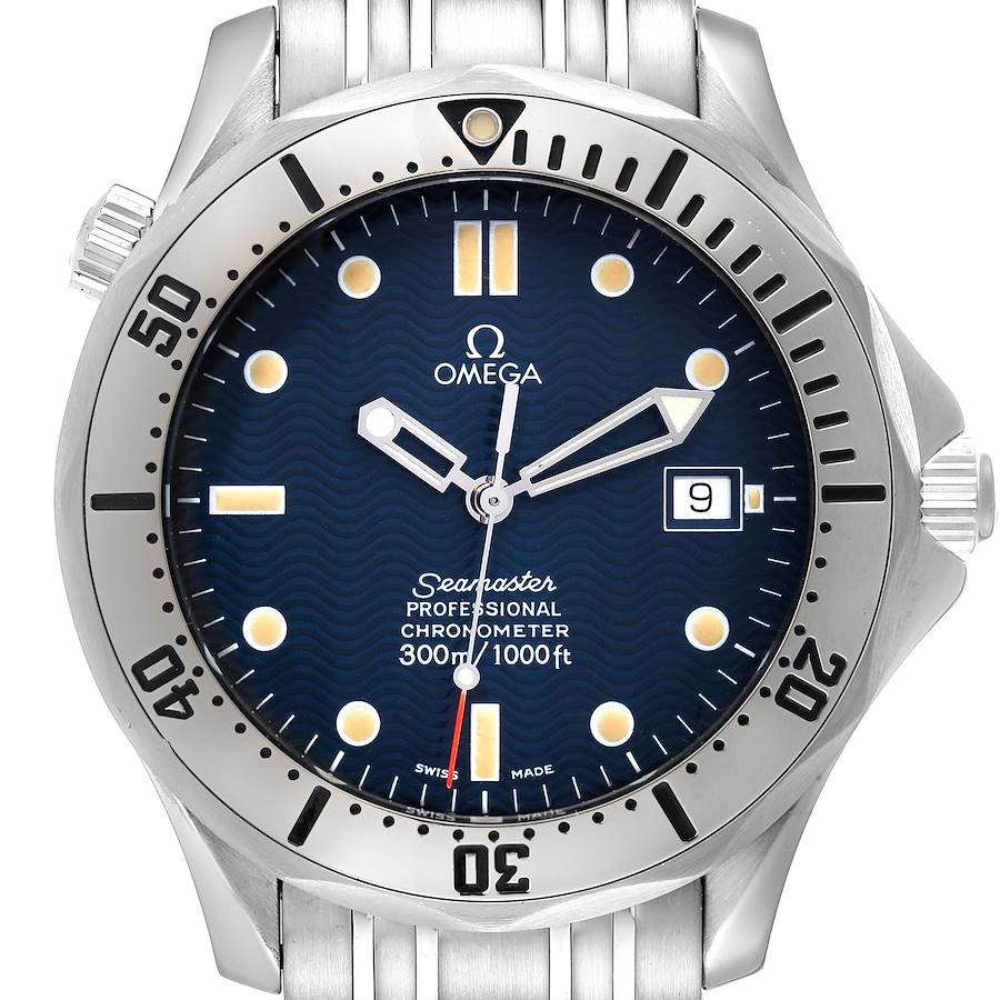 Omega Seamaster Blue Wave Decor Dial Steel 300m Watch 2532.80.00 Card SwissWatchExpo