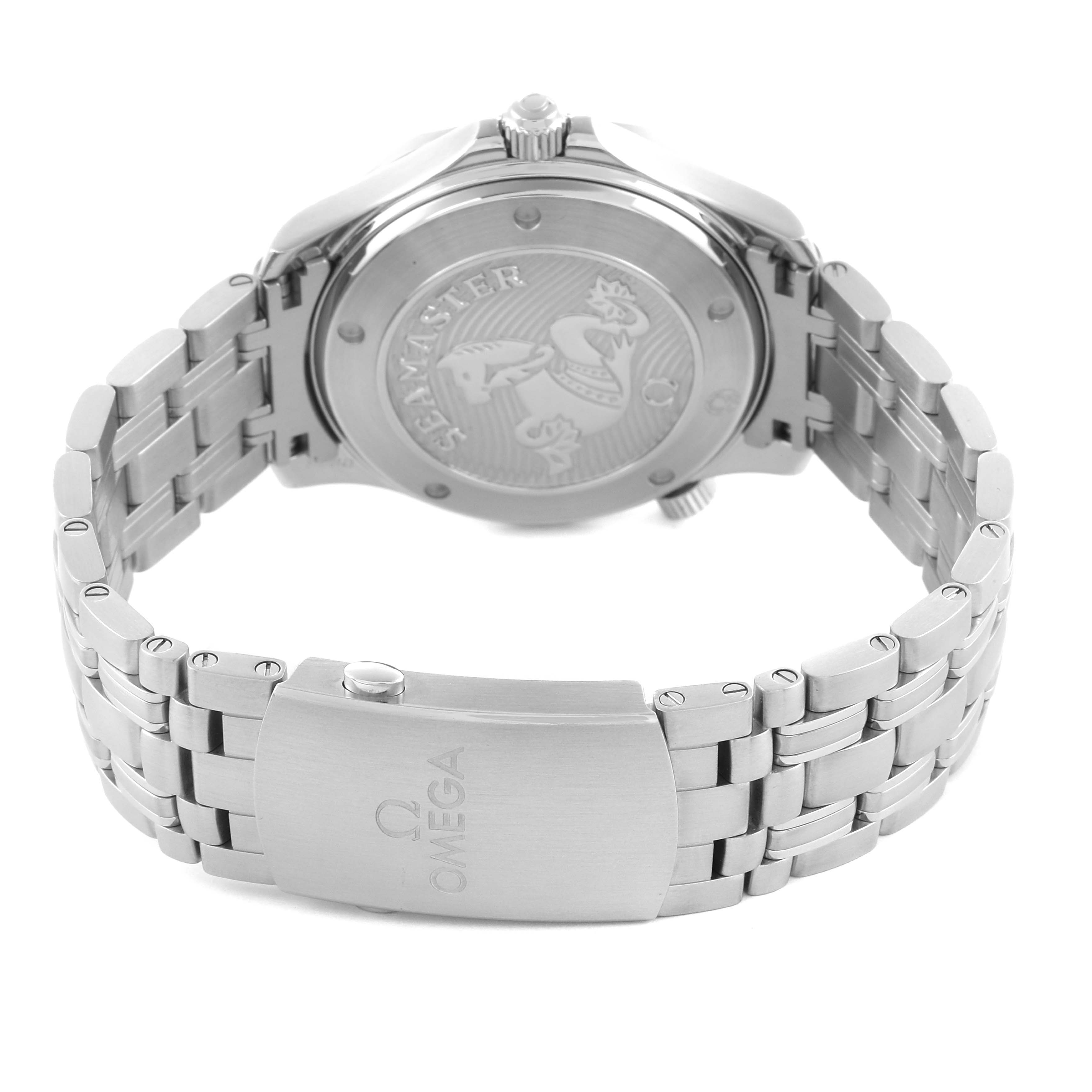 The image shows the back case and bracelet clasp of the Omega Seamaster 212.30.41.20.01.003 Men
s Stainless Steel Black Dial 212.30.41.20.01.003 Men
s Stainless Steel Black Dial watch.