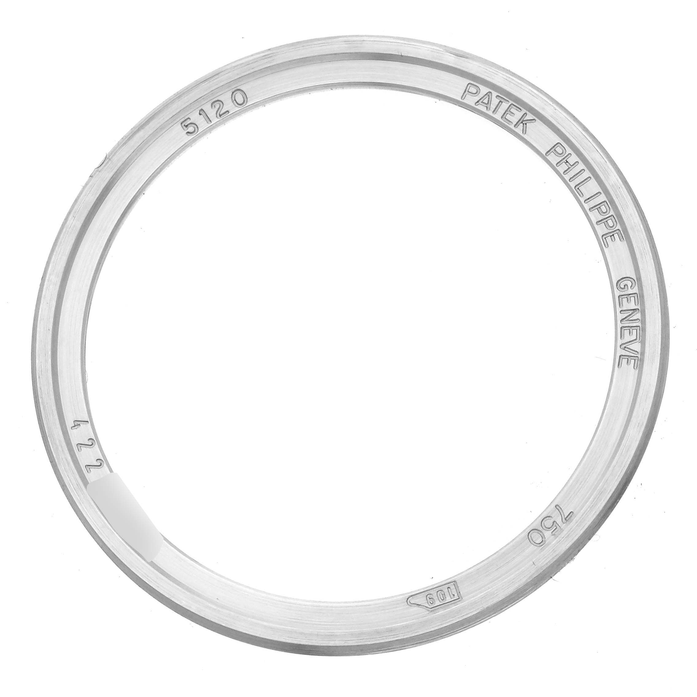The image shows a top-down view of a bezel or ring for a Patek Philippe Calatrava 5120G Men's White Gold White Dial 5120G Men's White Gold White Dial watch.