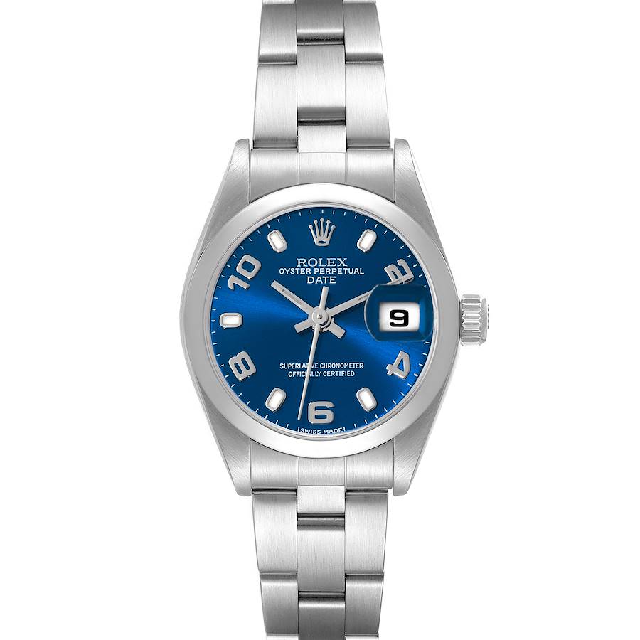 Rolex Date 26 Blue Dial Smooth Bezel Steel Ladies Watch 79160 SwissWatchExpo