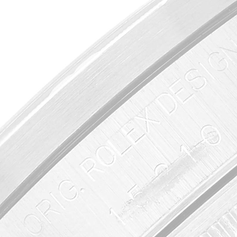 This close-up image shows the inner bezel with engravings of a Date model by Rolex.