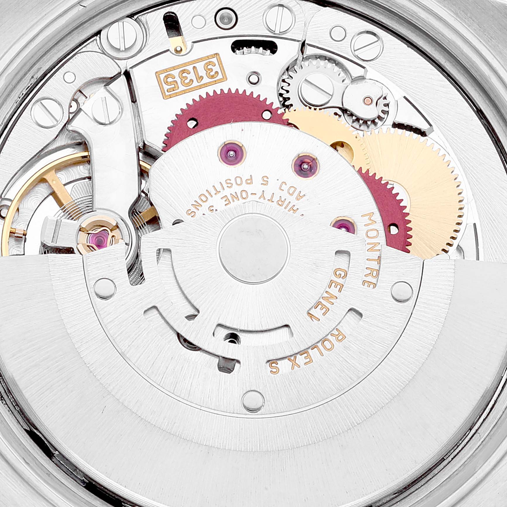 The image shows the Rolex Date 15210 Men's Stainless Steel Silver Dial 15210 Men's Stainless Steel Silver Dial model from the back, revealing its intricate mechanical movement and components.