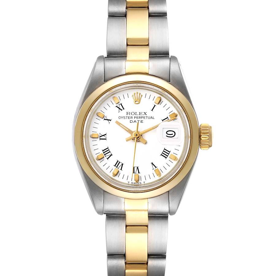 Rolex Date Steel Yellow Gold White Dial Smooth Bezel Ladies Watch 6916 SwissWatchExpo