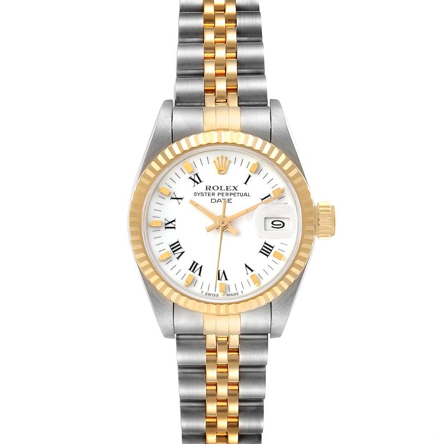 Rolex Datejust 26mm Steel Yellow Gold White Roman Dial Ladies Watch 69173 SwissWatchExpo