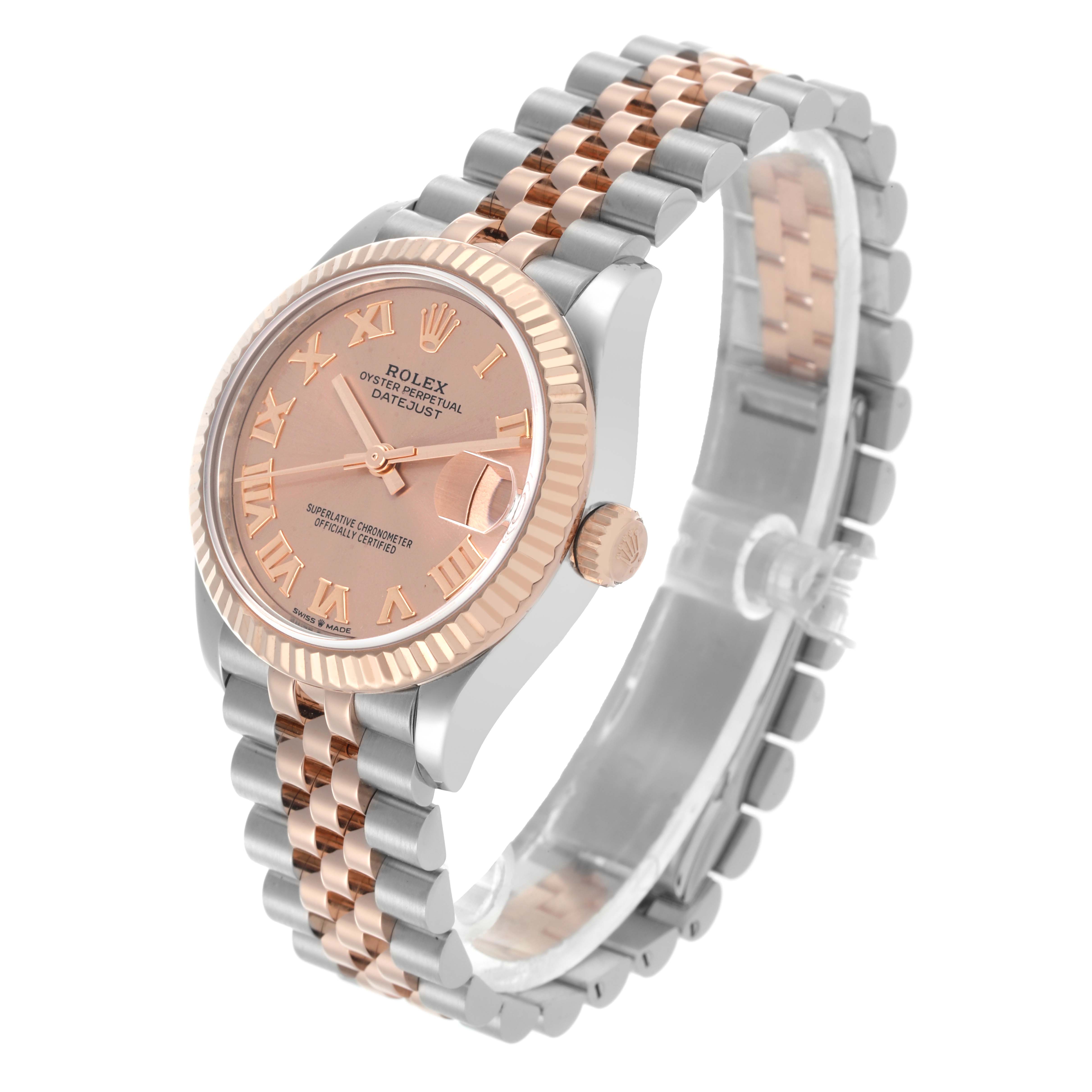 The Rolex Datejust watch is shown at a 3/4 angle, displaying the face, bezel, and jubilee bracelet.