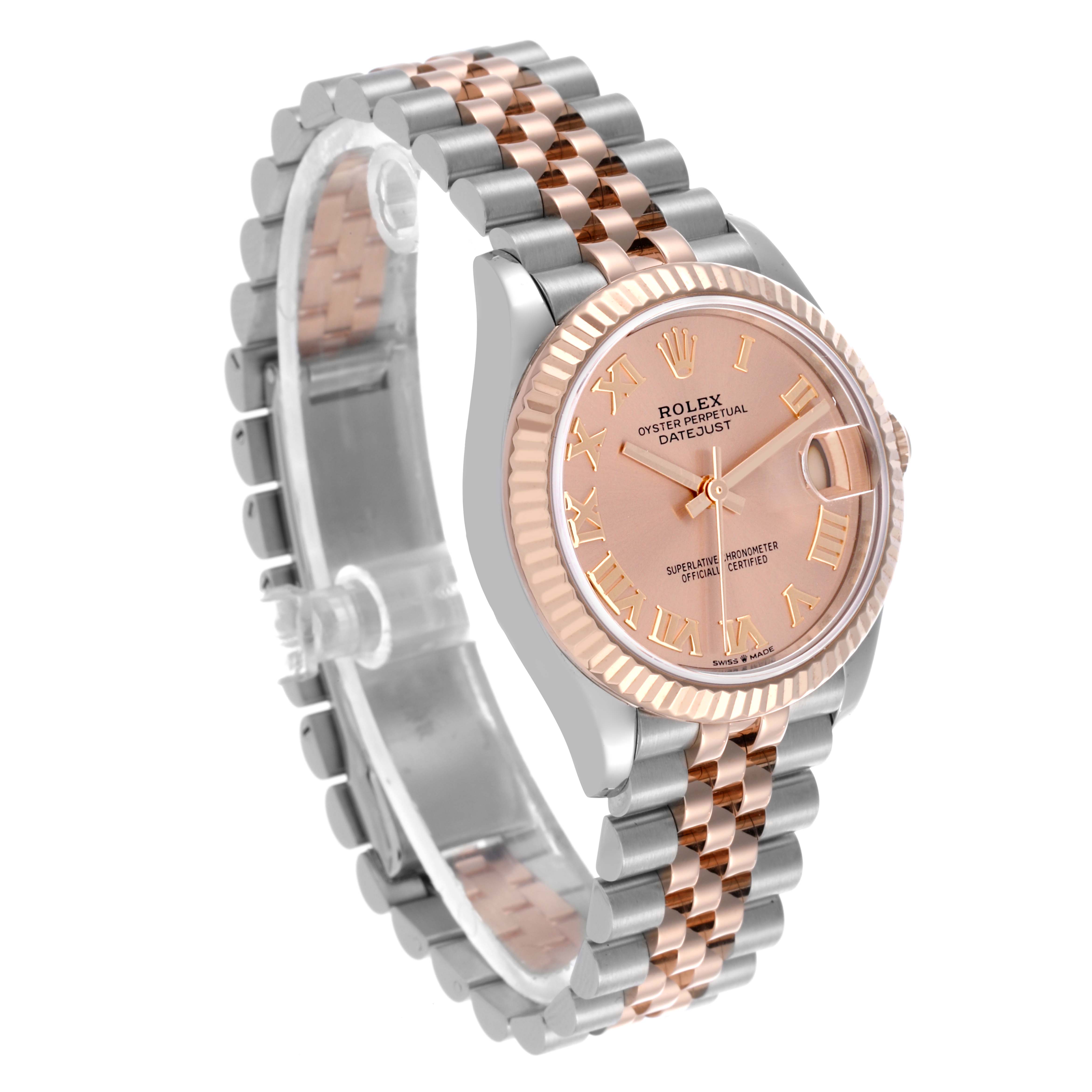 The Rolex Datejust watch is shown at a three-quarter angle, displaying its face, bezel, and bracelet.